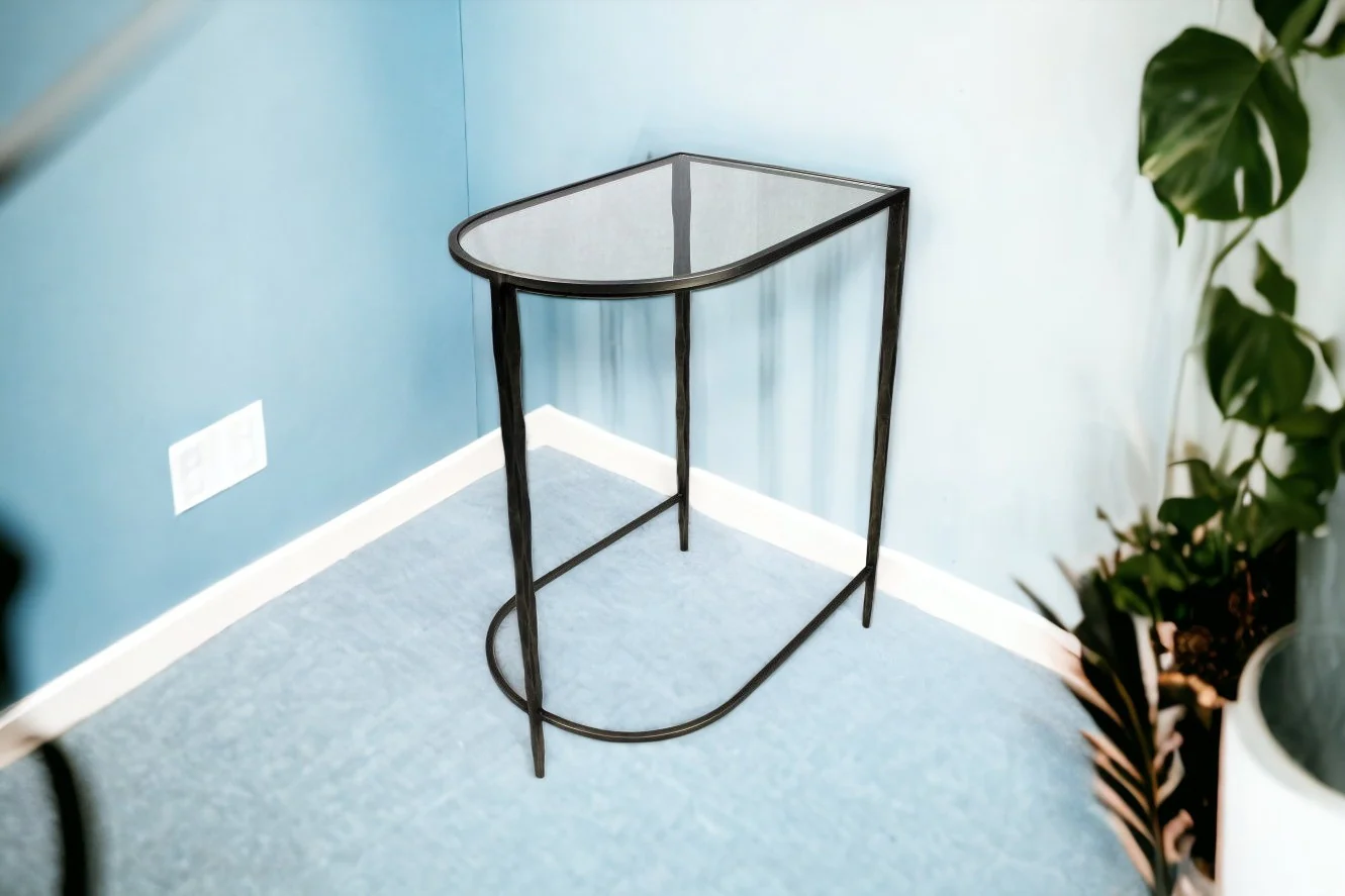 Set of Two 25" Clear and Gold Glass Free Form Frame Console Table By Homeroots - Image 3