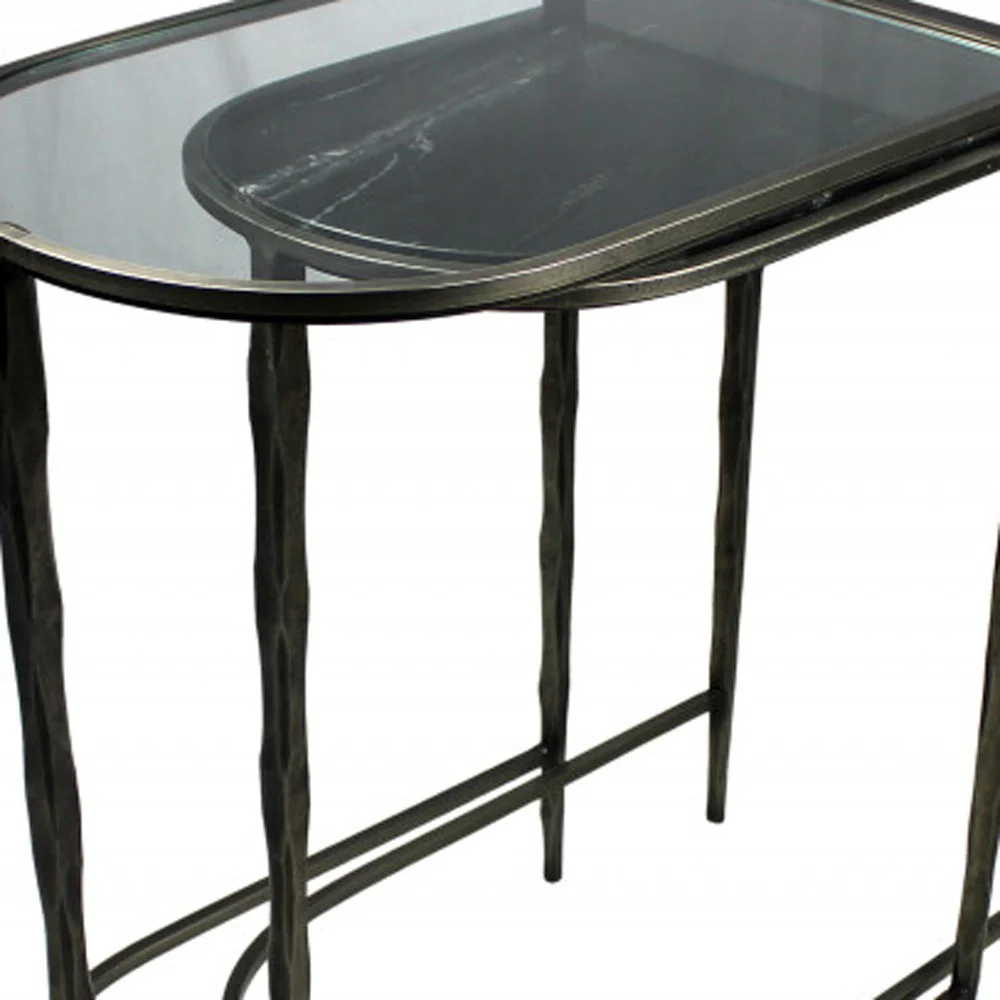 Set of Two 25" Clear and Gold Glass Free Form Frame Console Table By Homeroots - Image 4