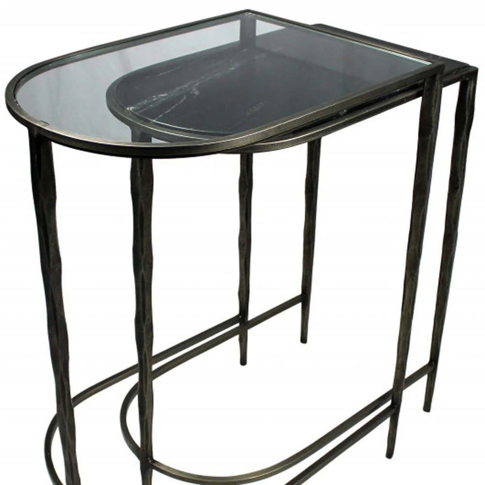 Set of Two 25" Clear and Gold Glass Free Form Frame Console Table By Homeroots - Image 5