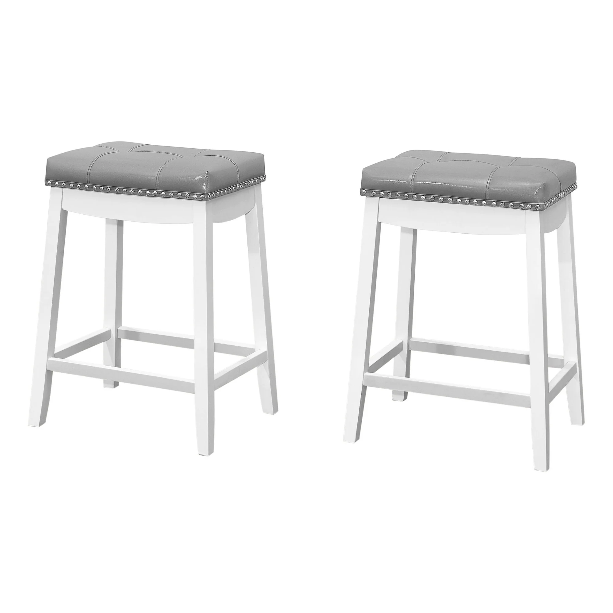 Set Of Two 25" Gray And White Faux Leather And Solid Wood Backless Counter Height Bar Chairs With Footrest By Homeroots - Image 2
