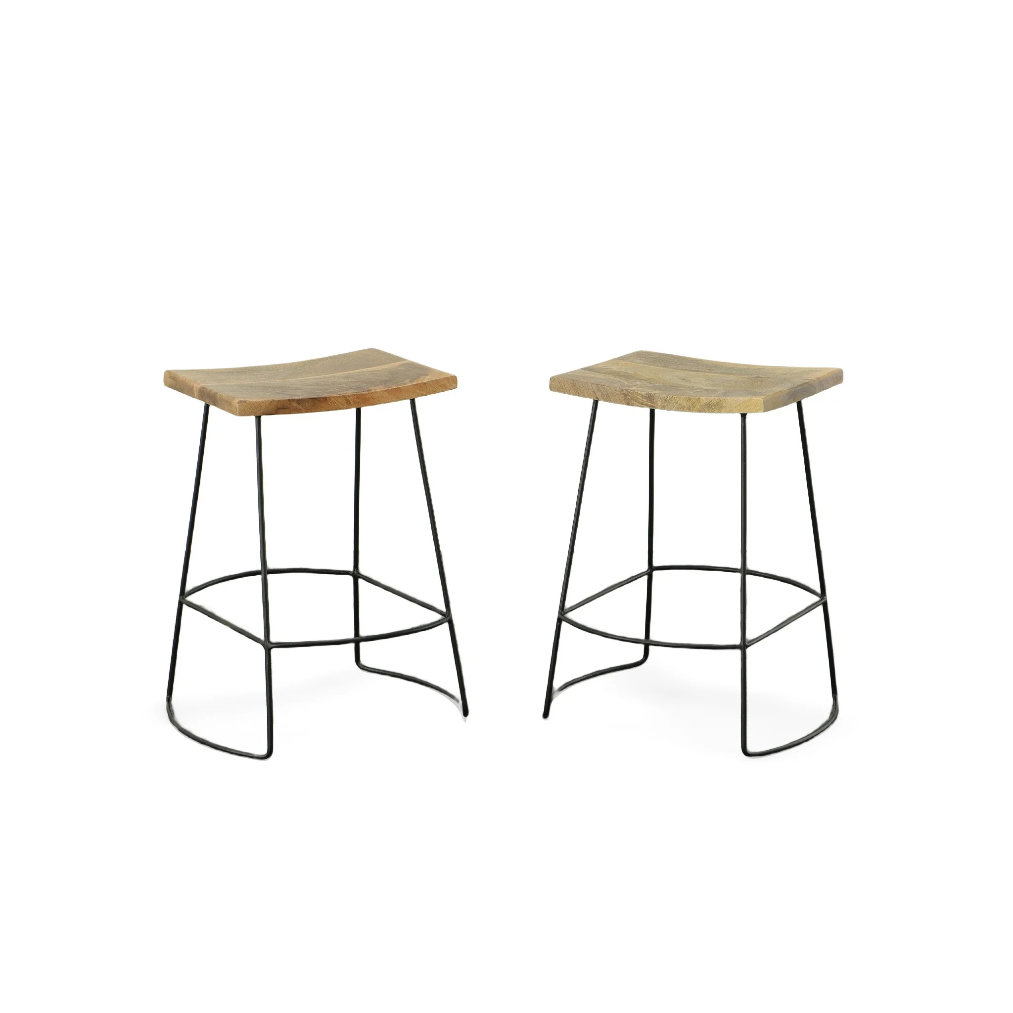 Set Of Two 25" Natural And Black Steel Backless Counter Height Bar Chairs With Footrest By Homeroots - Image 4