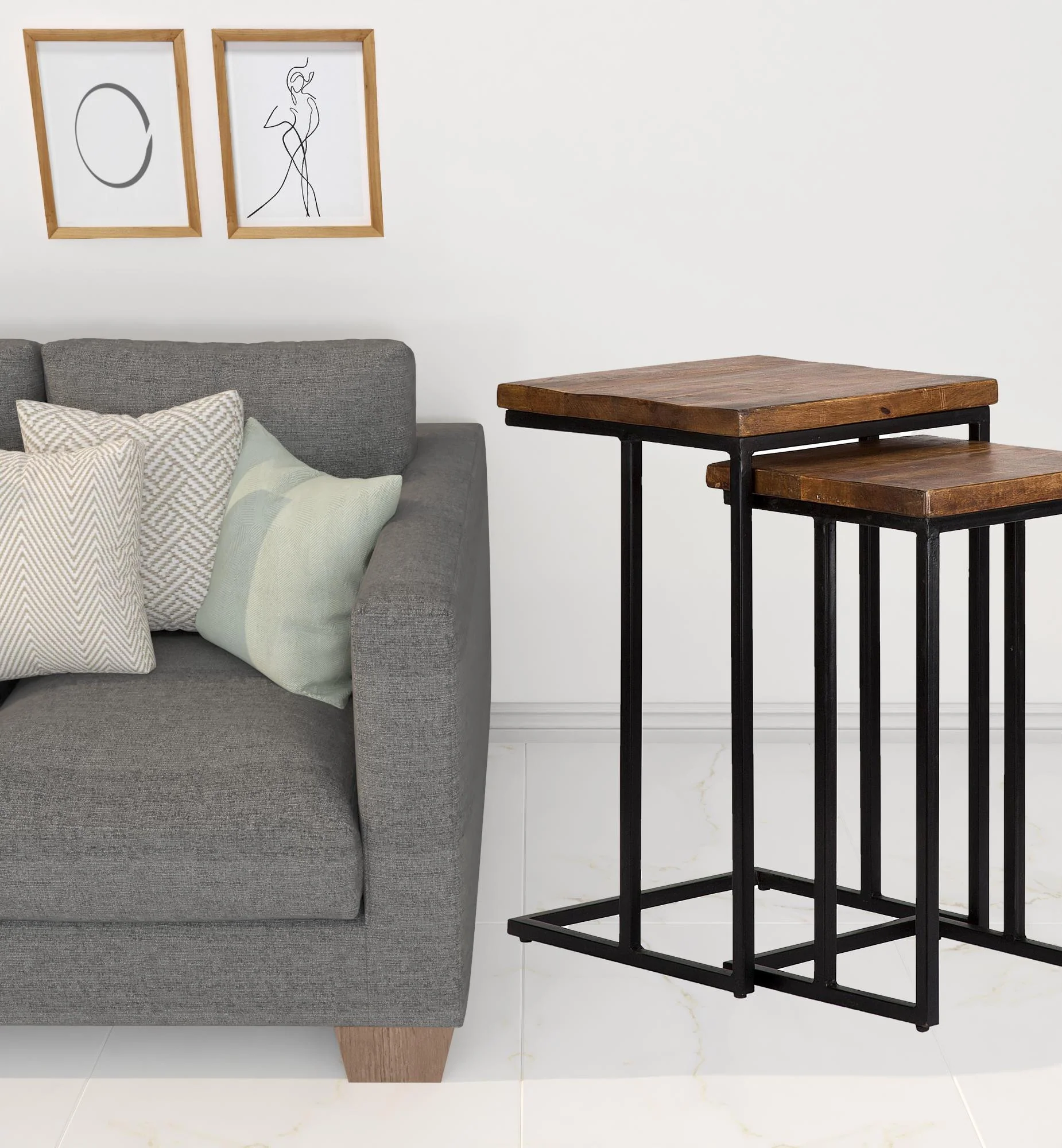 Set of Two 26" Black and Mahogany Solid Wood Nested Tables By Homeroots - Image 2