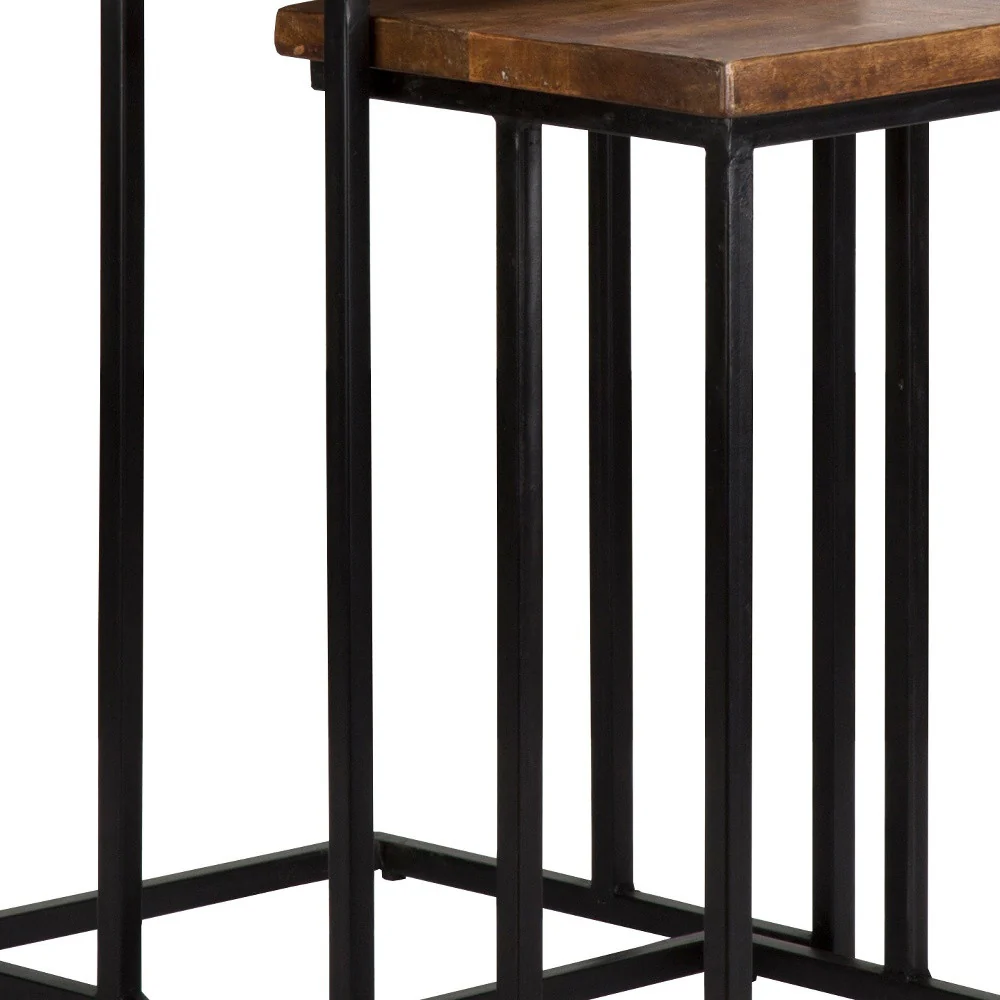 Set of Two 26" Black and Mahogany Solid Wood Nested Tables By Homeroots - Image 3
