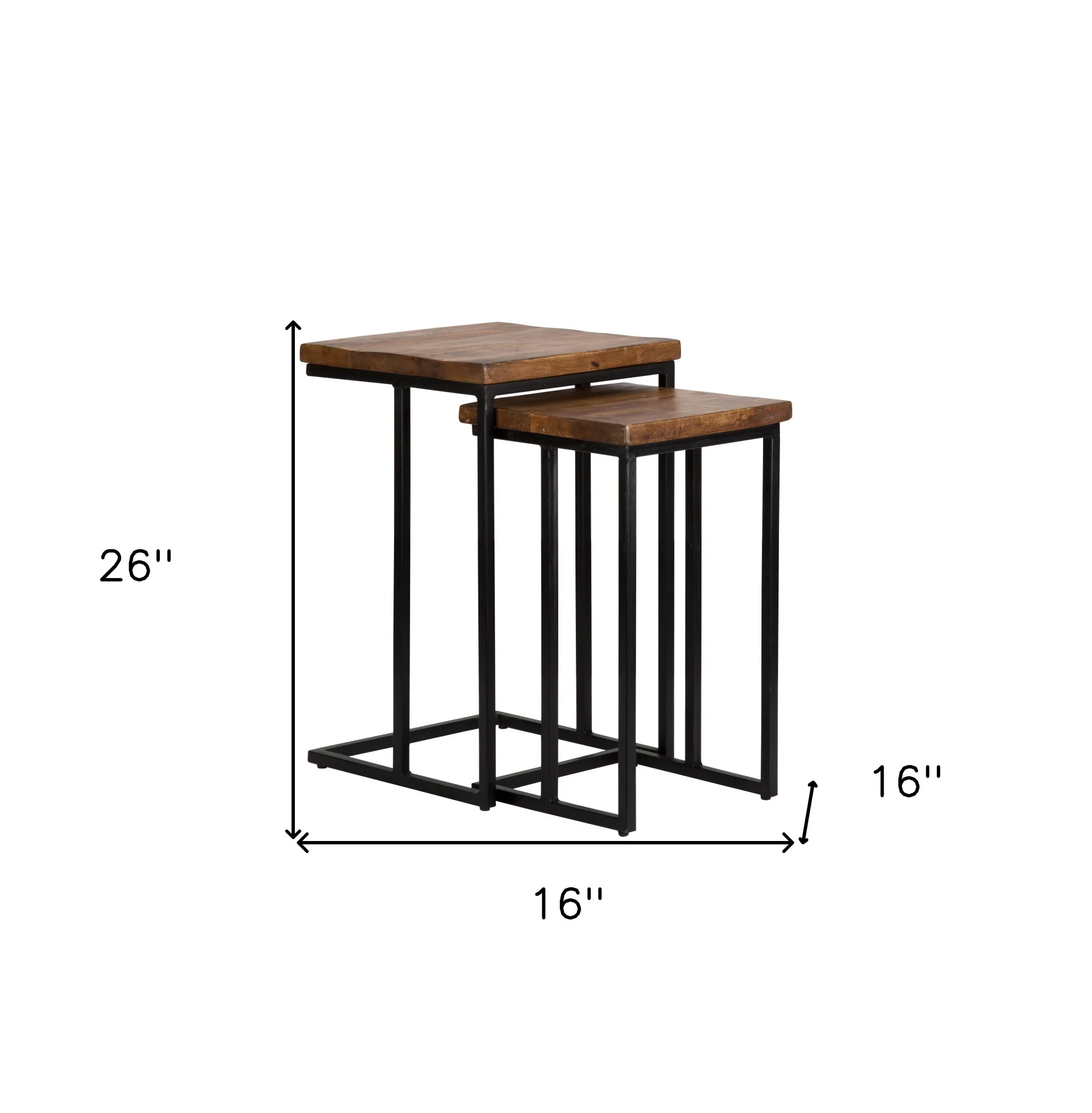 Set of Two 26" Black and Mahogany Solid Wood Nested Tables By Homeroots - Image 6