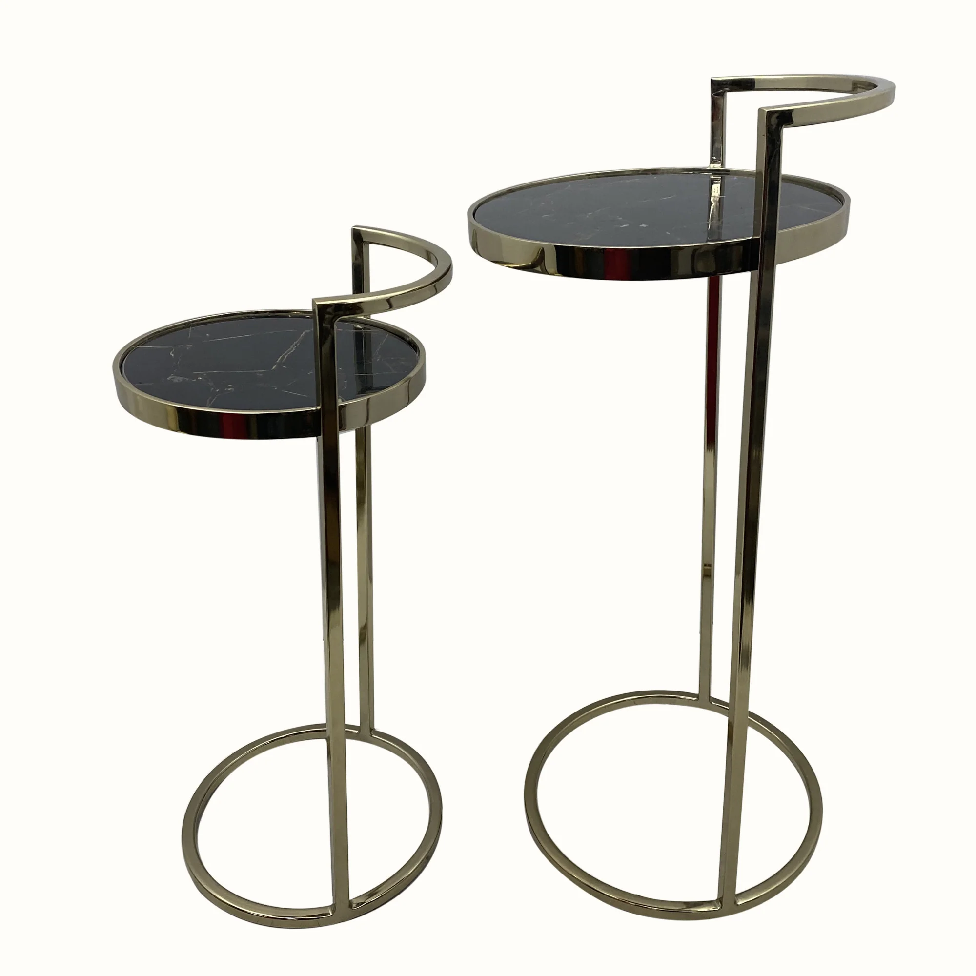 Set Of Two 27" Gold And Black Stone Round Nested Tables By Homeroots - Image 3