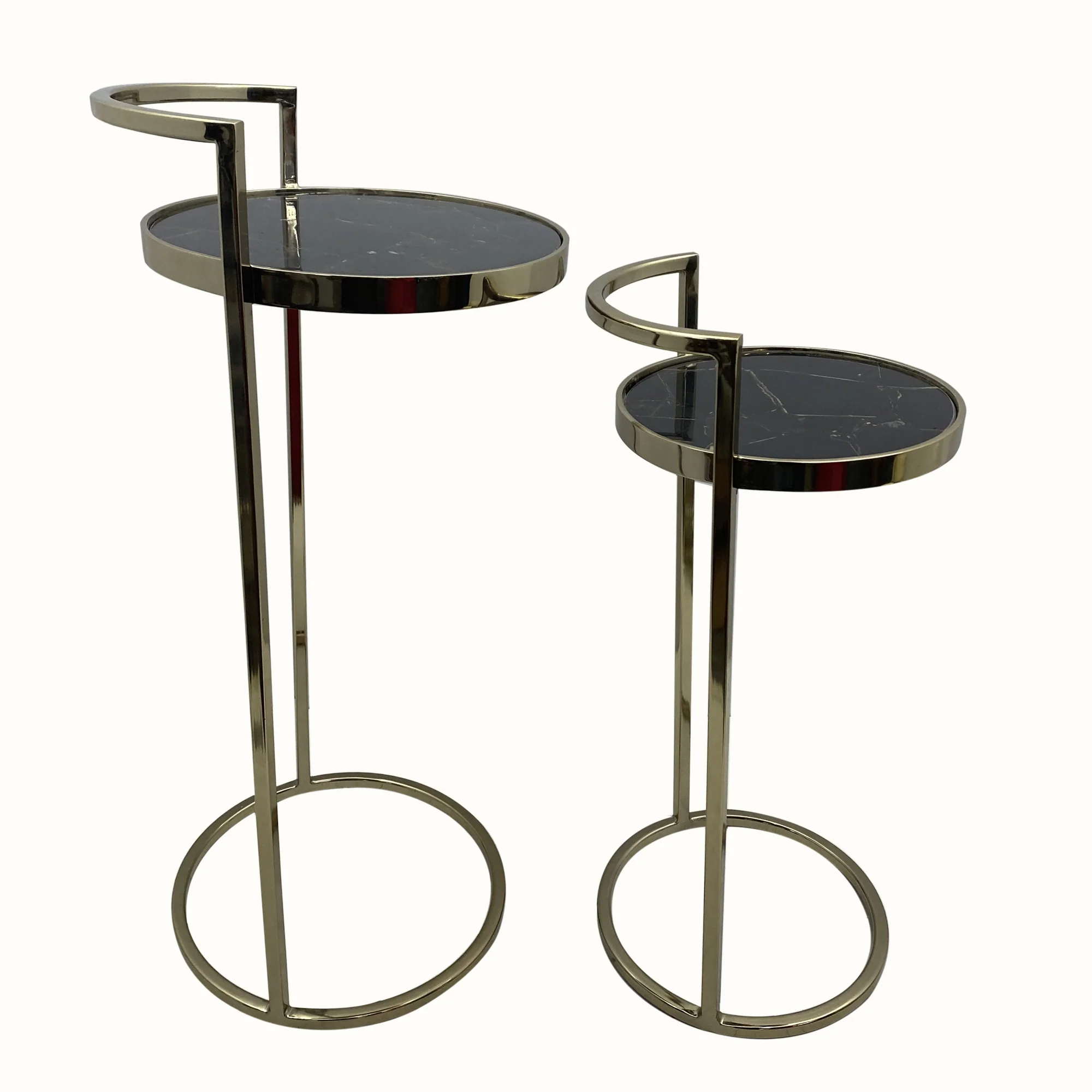 Set Of Two 27" Gold And Black Stone Round Nested Tables By Homeroots - Image 4