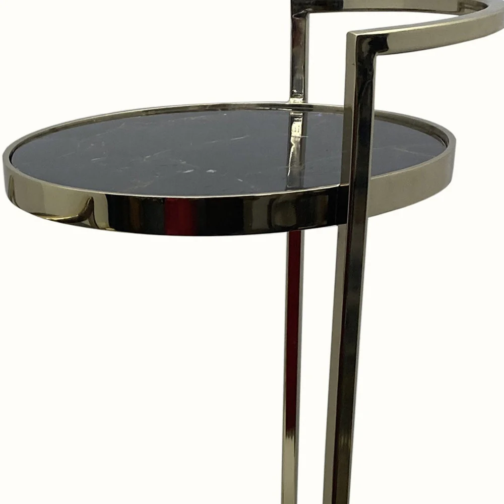 Set Of Two 27" Gold And Black Stone Round Nested Tables By Homeroots - Image 5