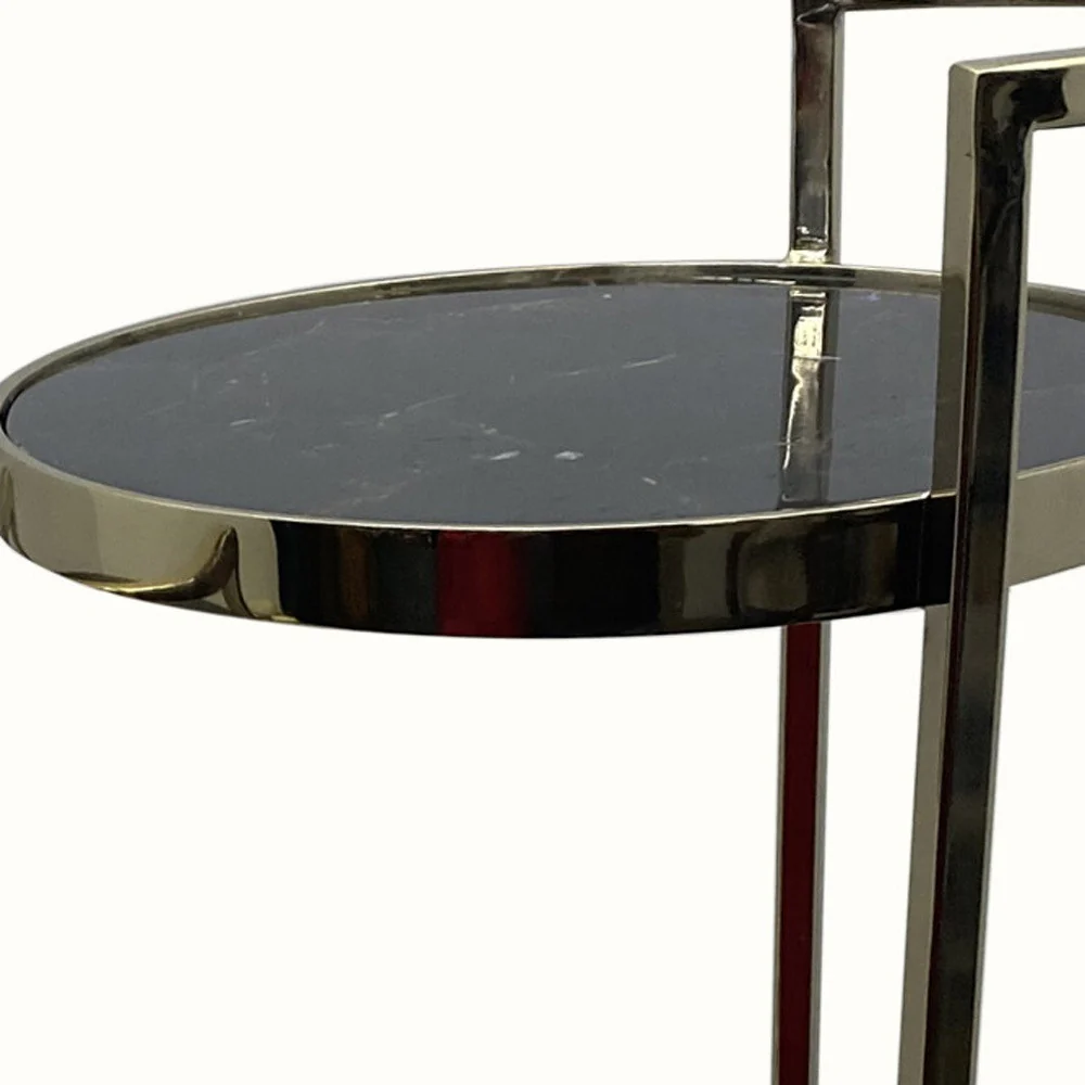Set Of Two 27" Gold And Black Stone Round Nested Tables By Homeroots - Image 6