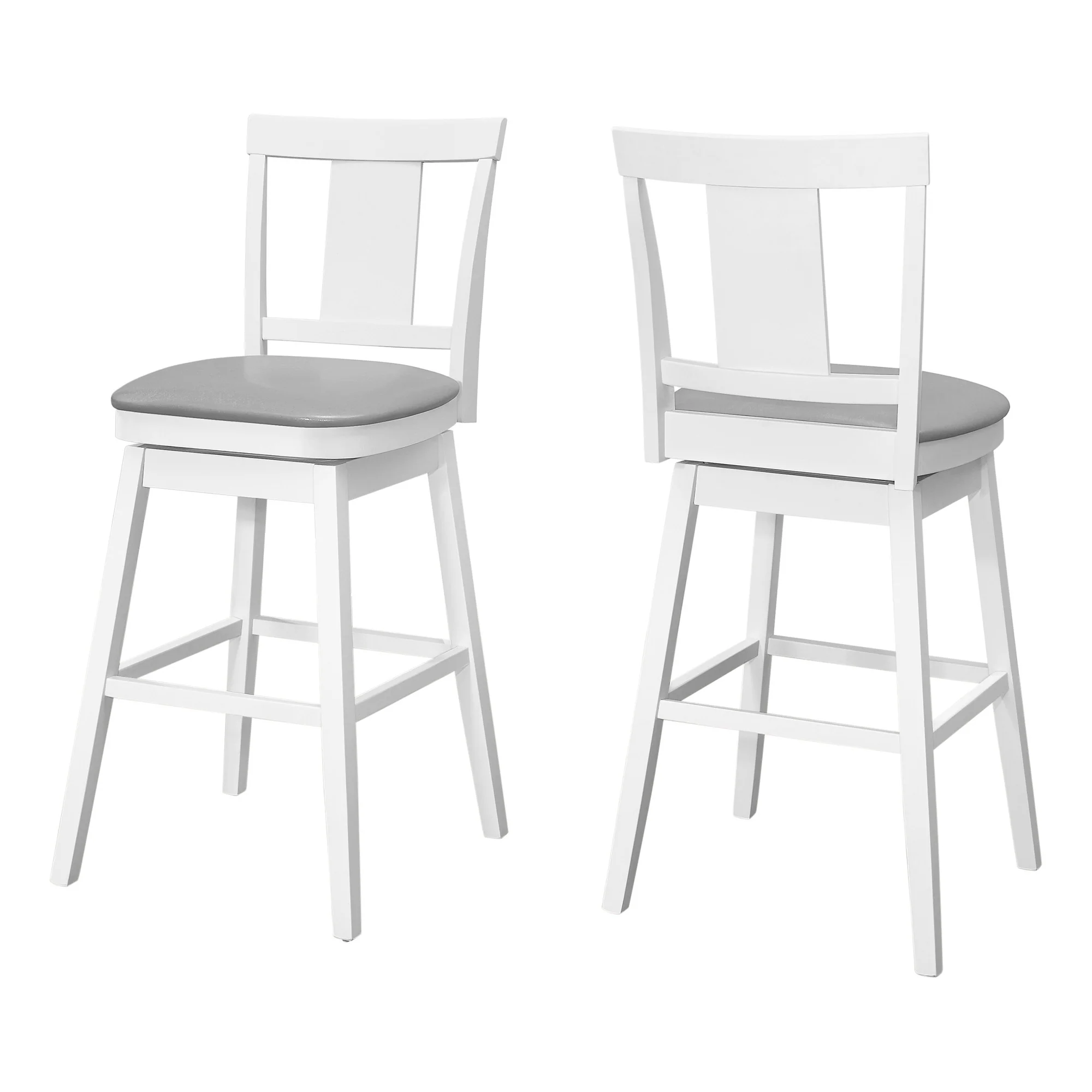 Set Of Two 28" Gray And White Faux Leather And Solid Wood Swivel Counter Height Bar Chairs With Footrest By Homeroots - Image 2