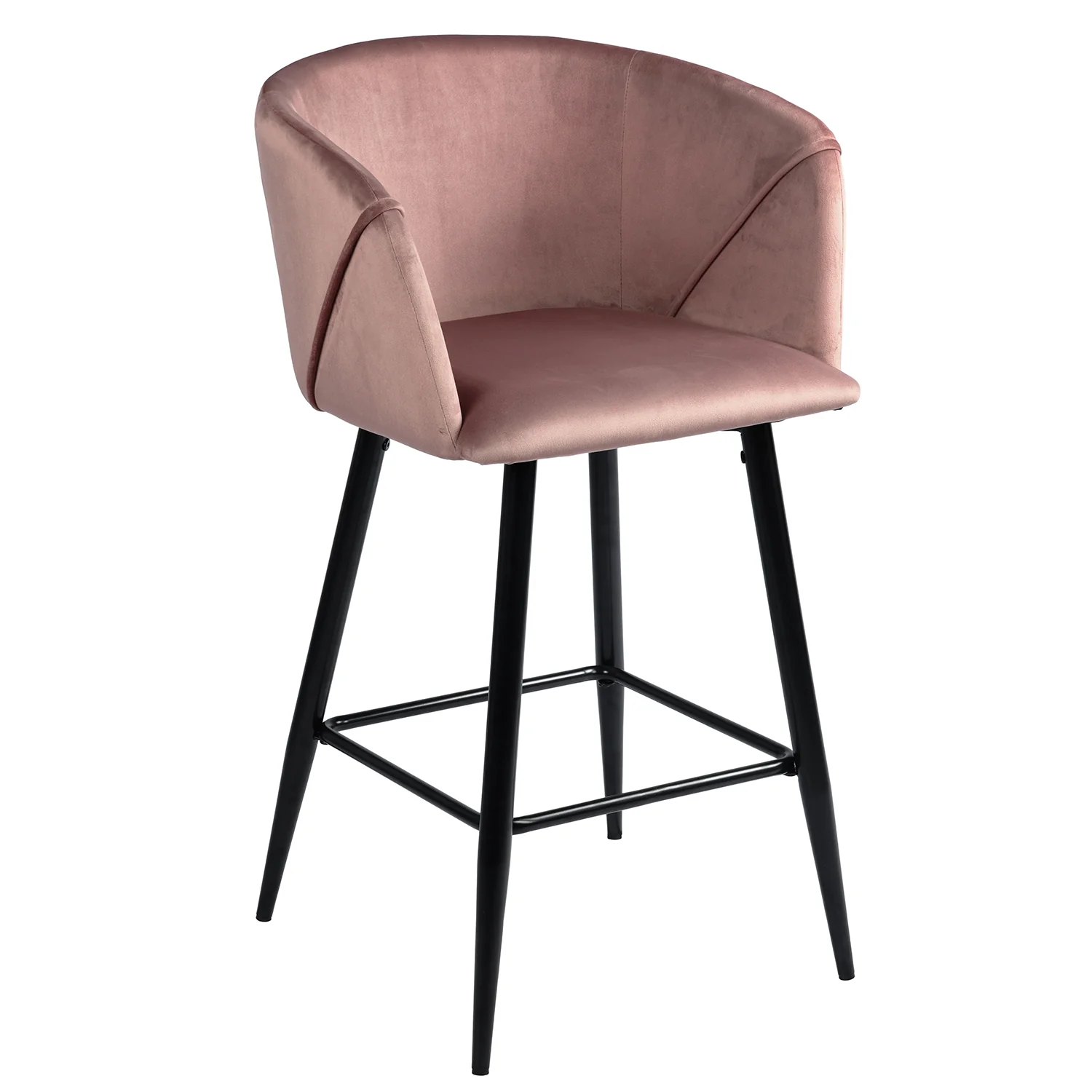 Set Of Two 28" Rose Pink And Black Velvet And Steel Bar Chairs With Footrest By Homeroots - Image 2