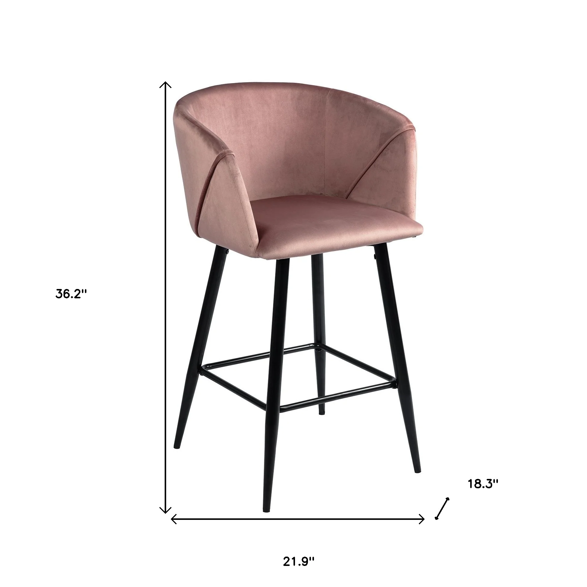 Set Of Two 28" Rose Pink And Black Velvet And Steel Bar Chairs With Footrest By Homeroots - Image 4