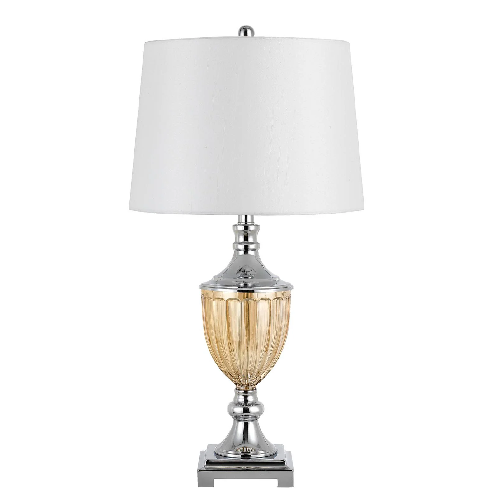 Set of Two 29” Amber Glass And Silver Table Lamp By Homeroots - Image 2