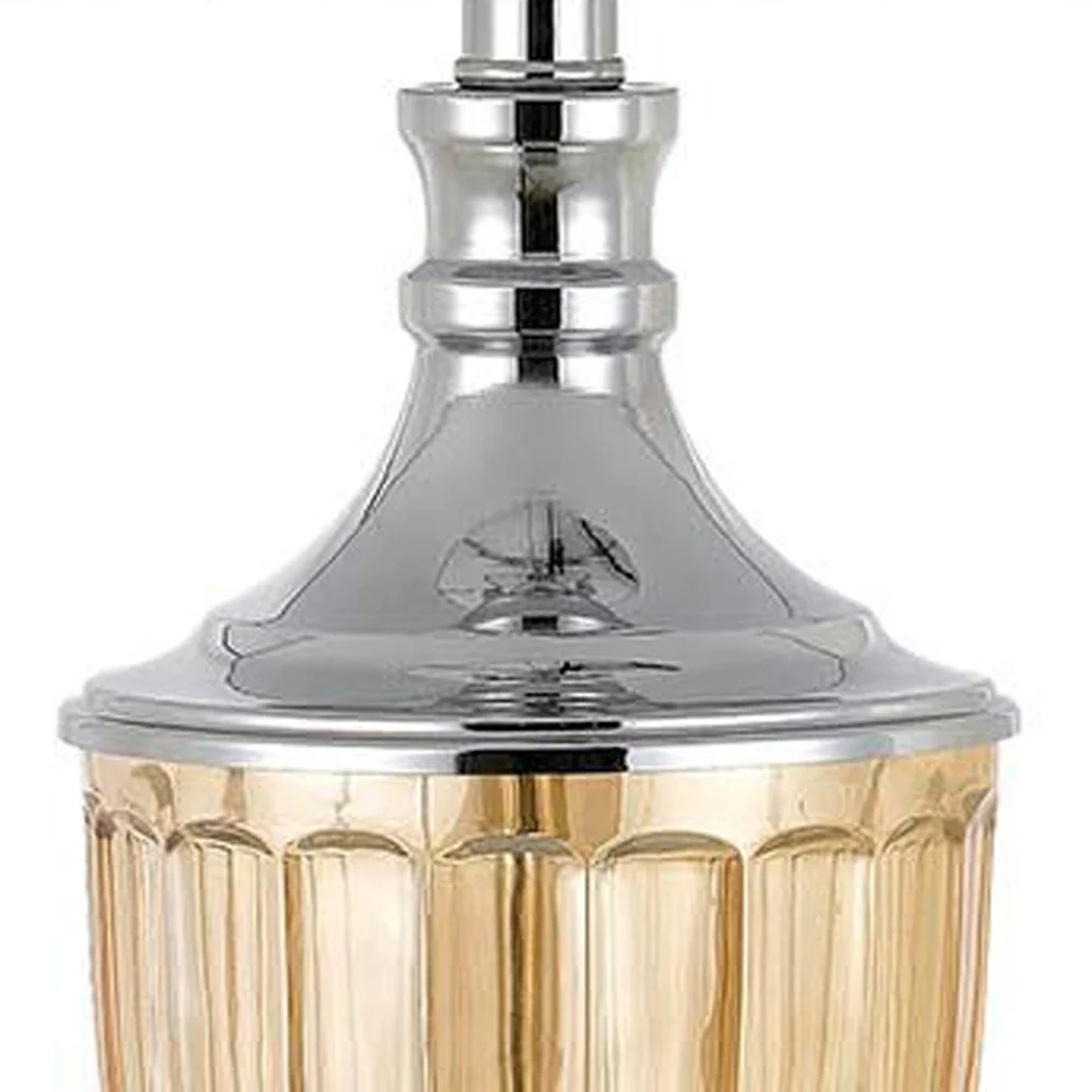 Set of Two 29” Amber Glass And Silver Table Lamp By Homeroots - Image 3