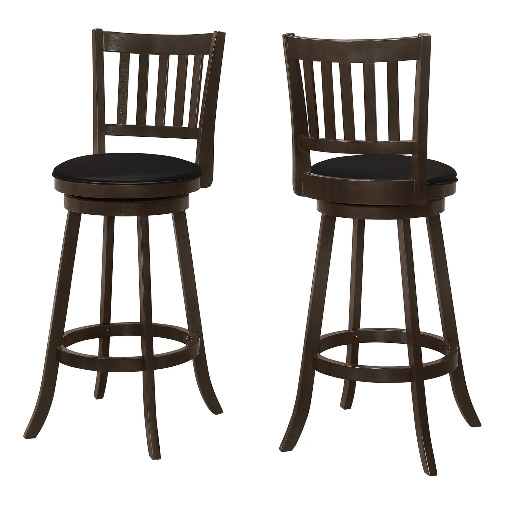 Set Of Two 29" Black And Espresso Faux Leather And Solid Wood Swivel Bar Height Bar Chairs With Footrest By Homeroots - Image 2