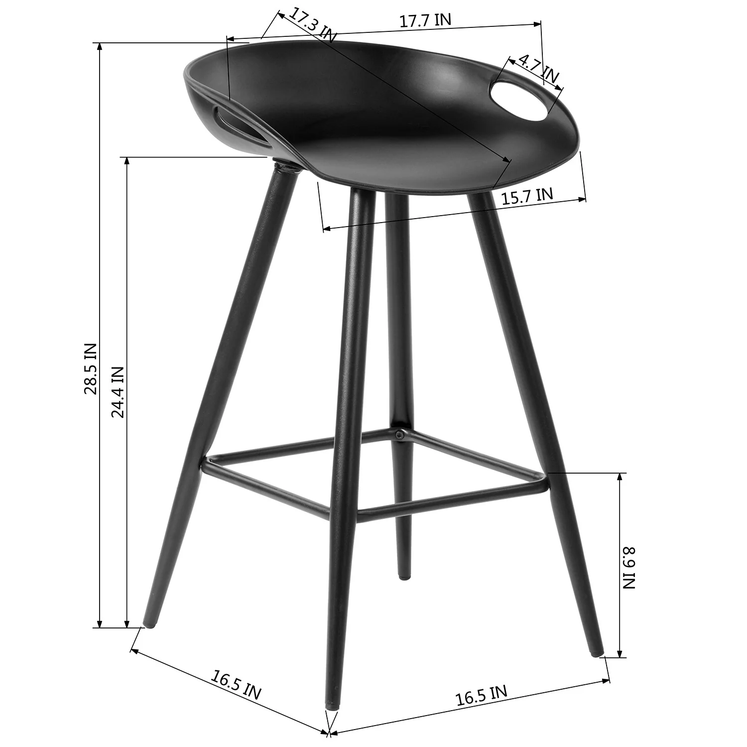 Set Of Two 29" Black Steel Backless Counter Height Bar Chairs With Footrest By Homeroots - Image 7