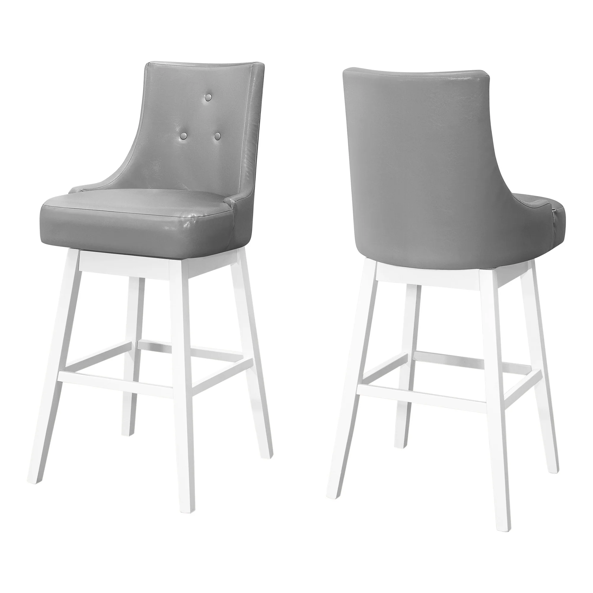 Set Of Two 29" Gray And White Faux Leather And Solid Wood Swivel Bar Height Bar Chairs With Footrest By Homeroots - Image 2