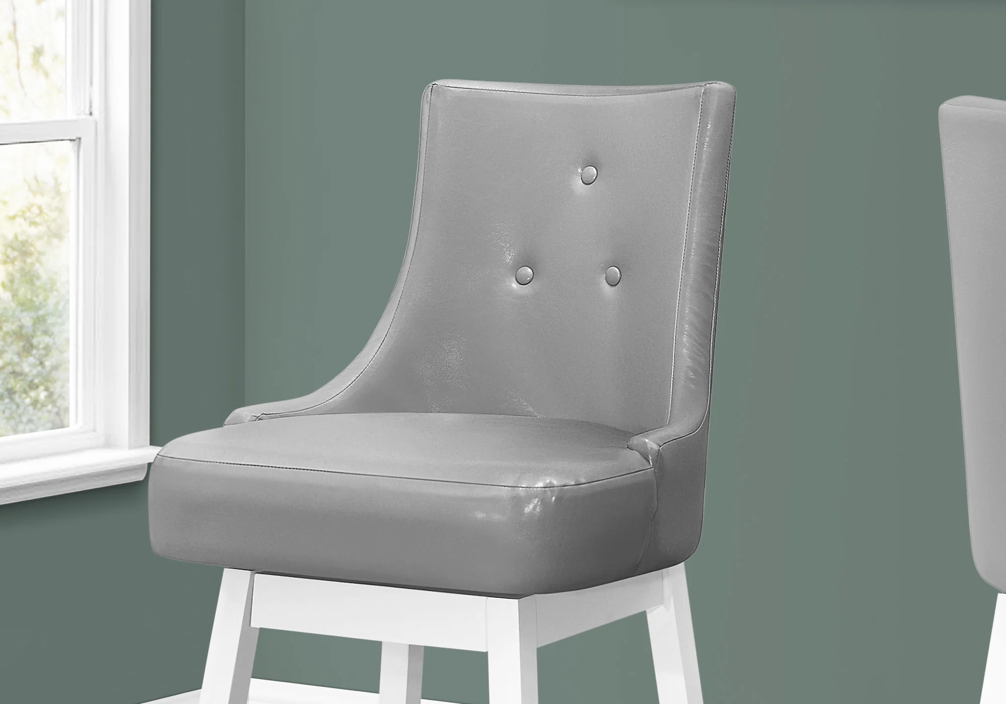 Set Of Two 29" Gray And White Faux Leather And Solid Wood Swivel Bar Height Bar Chairs With Footrest By Homeroots - Image 4