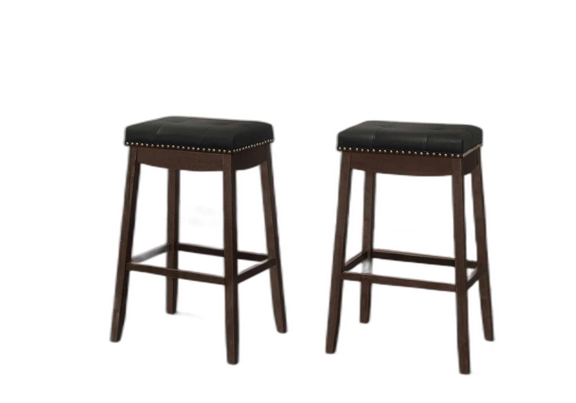 Set Of Two 30" Black And Espresso Faux Leather And Solid Wood Backless Bar Height Bar Chairs With Footrest By Homeroots - Image 2