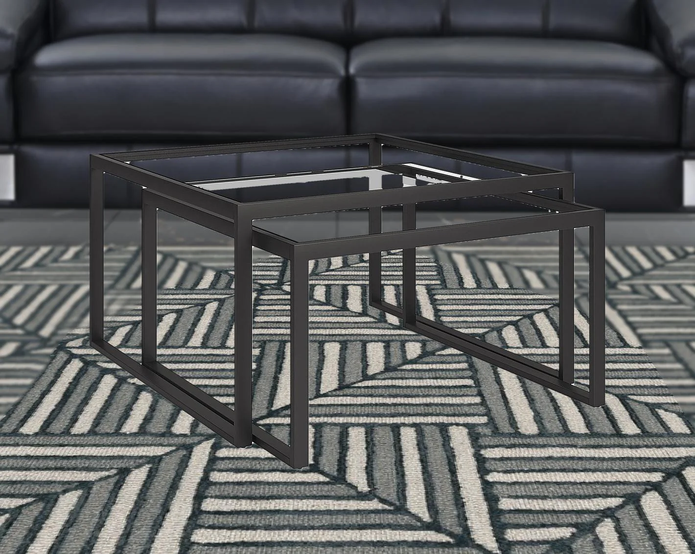 Set Of Two 30" Black Glass Square Nested Coffee Tables By Homeroots - Image 3