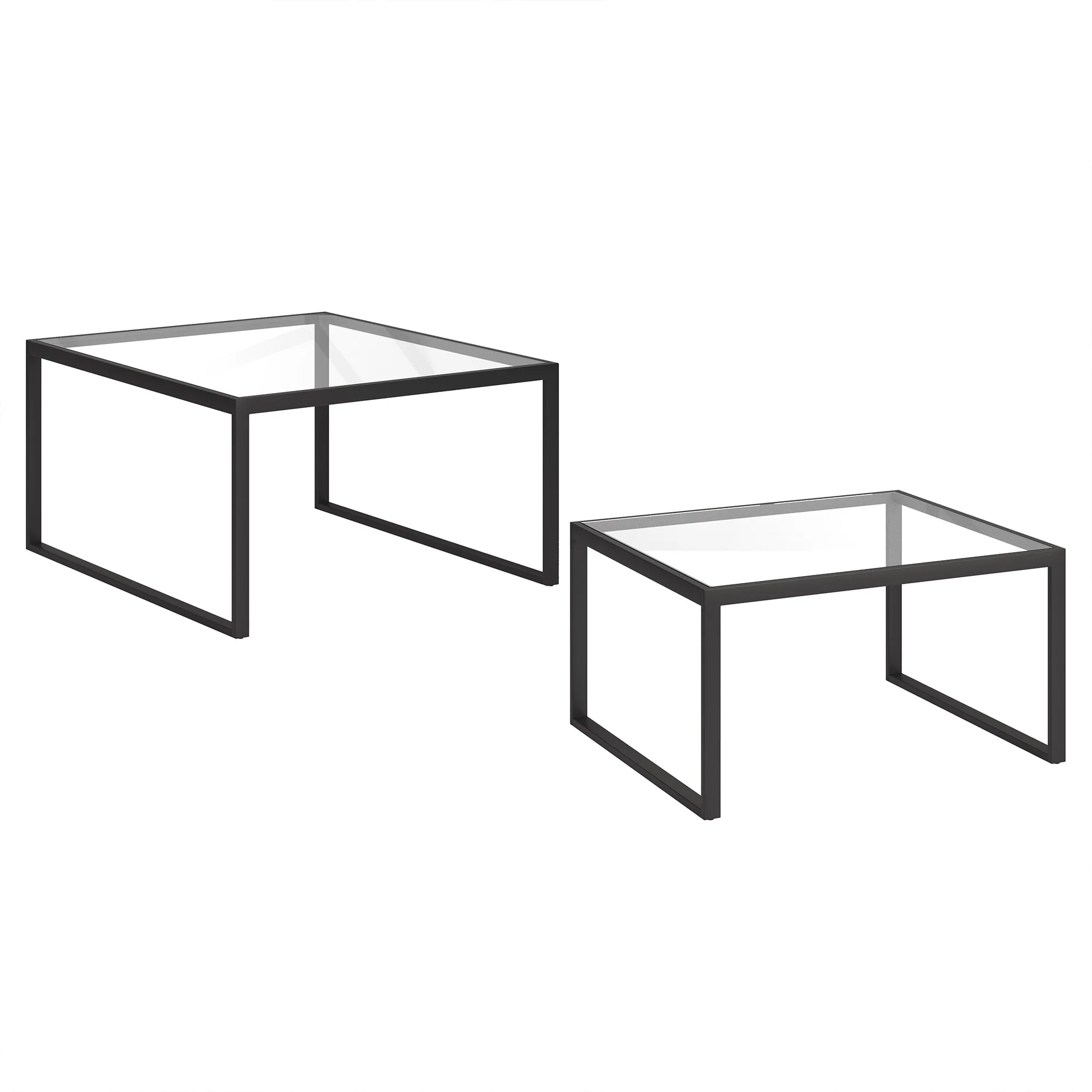 Set Of Two 30" Black Glass Square Nested Coffee Tables By Homeroots - Image 4