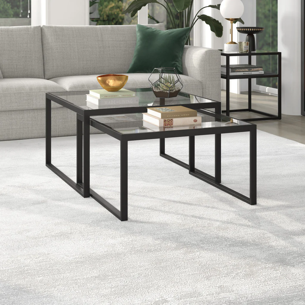 Set Of Two 30" Black Glass Square Nested Coffee Tables By Homeroots - Image 5