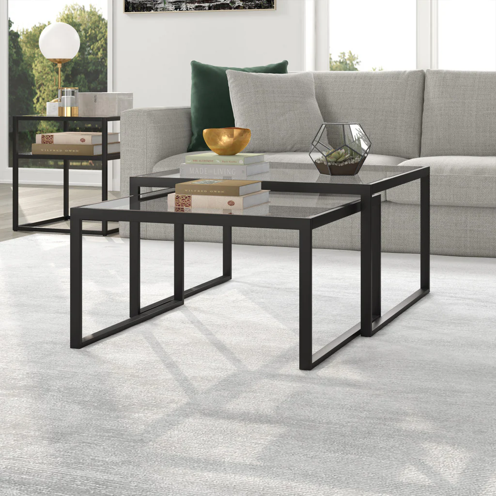 Set Of Two 30" Black Glass Square Nested Coffee Tables By Homeroots - Image 6