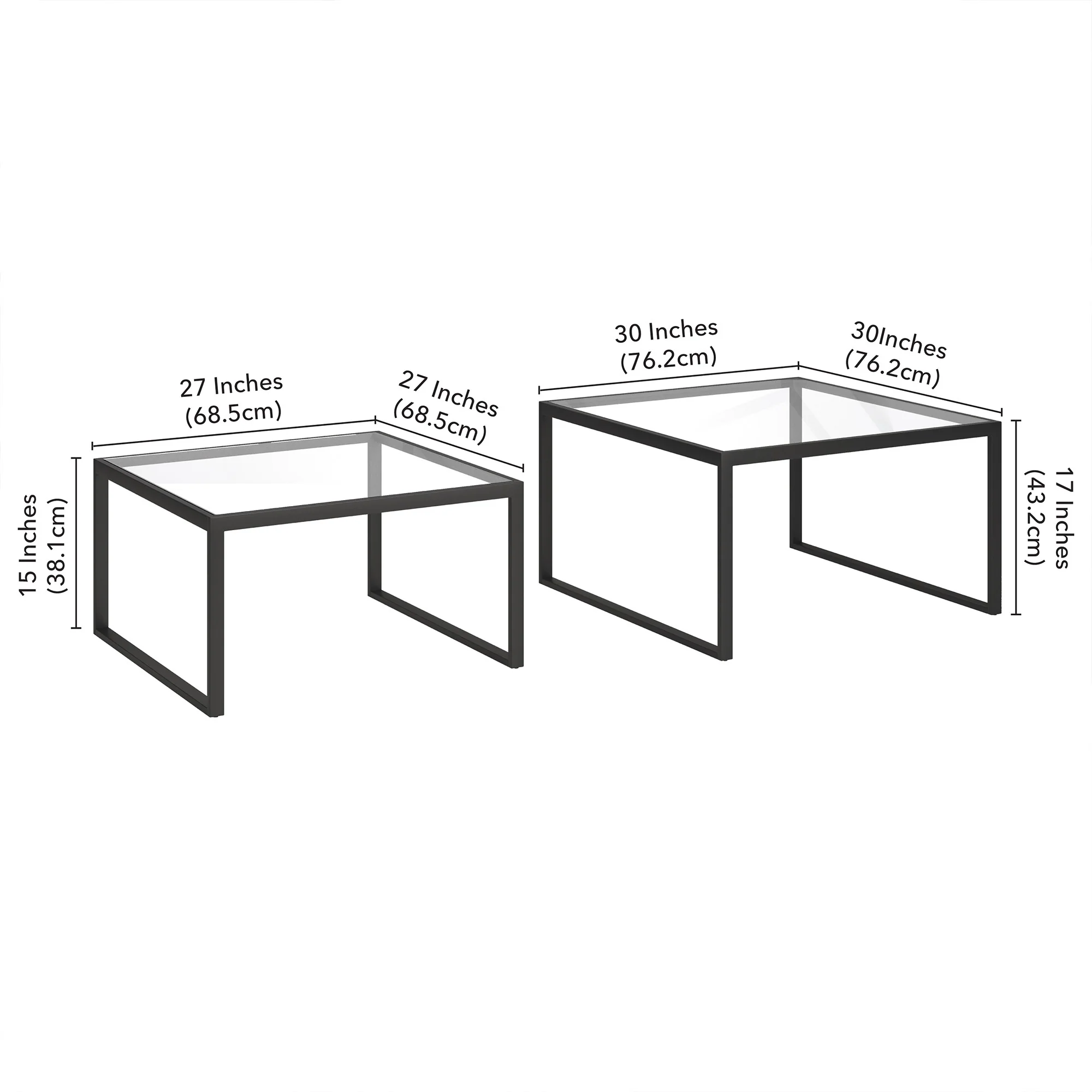 Set Of Two 30" Black Glass Square Nested Coffee Tables By Homeroots - Image 7