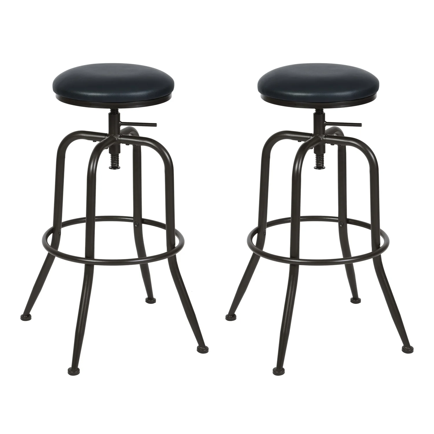 Set Of Two 30" Brown And Black Steel Swivel Backless Bar Chairs With Footrest By Homeroots - Image 2