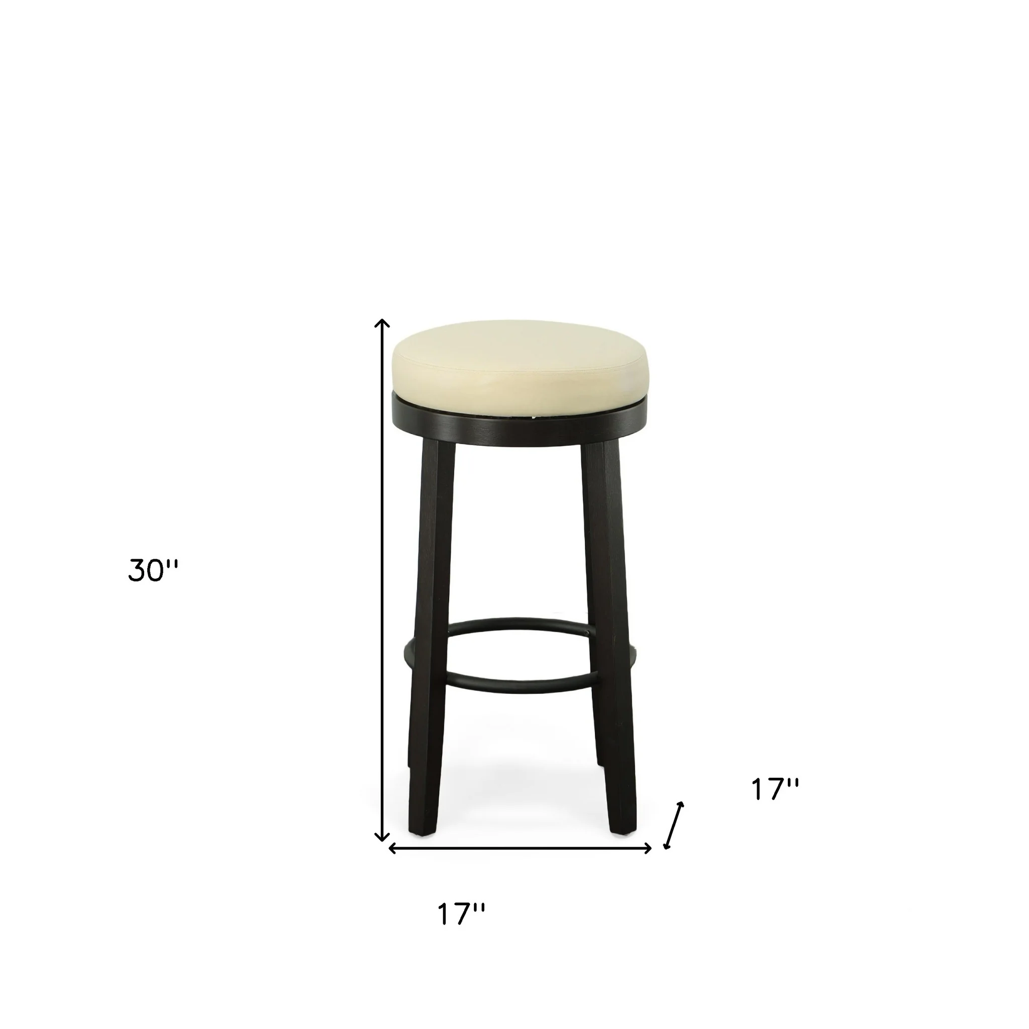 Set Of Two 30" Cream And Espresso Faux Leather And Solid Wood Swivel Backless Bar Height Bar Chairs With Footrest By Homeroots - Image 7