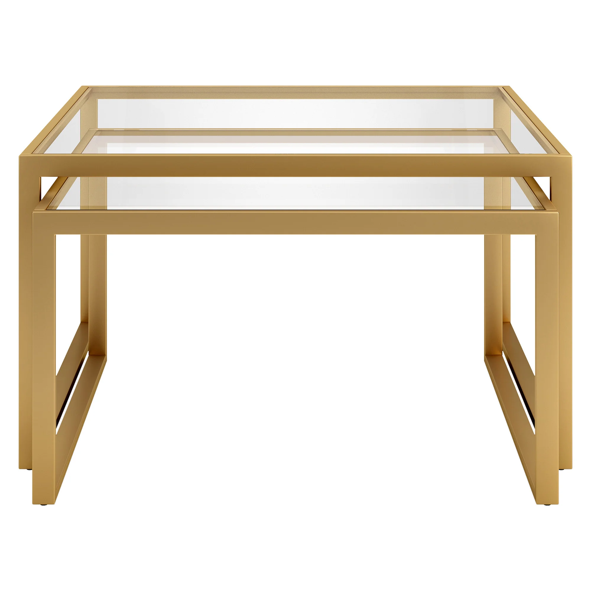 Set Of Two 30" Gold Glass Nested Coffee Tables By Homeroots - Image 2