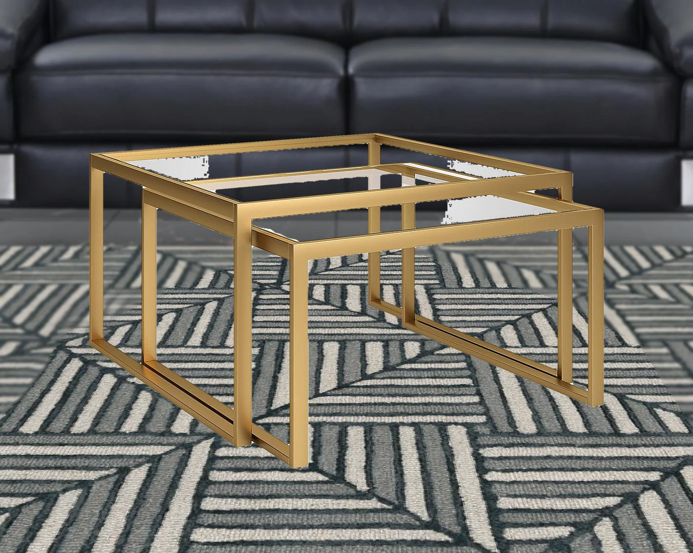 Set Of Two 30" Gold Glass Nested Coffee Tables By Homeroots - Image 3