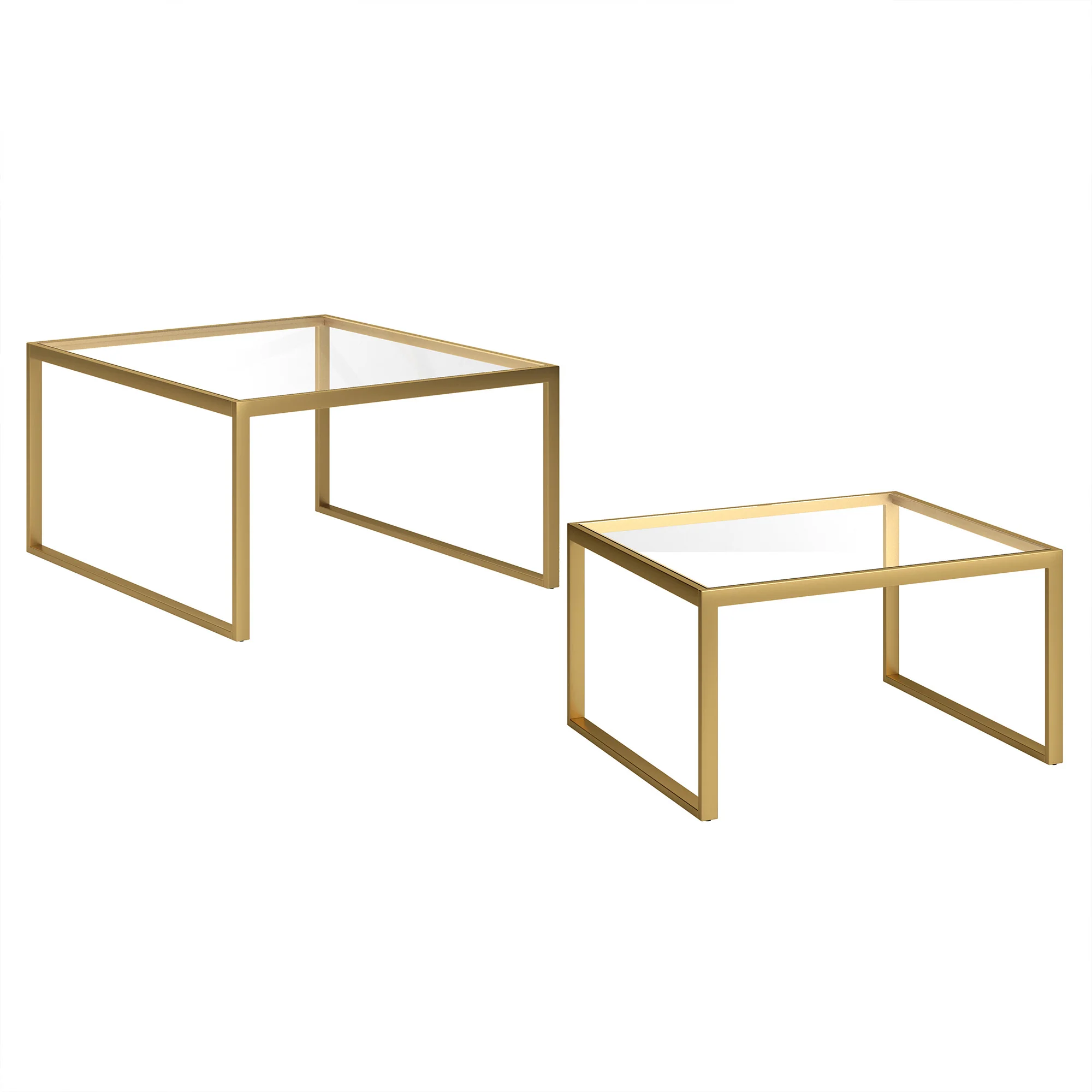 Set Of Two 30" Gold Glass Nested Coffee Tables By Homeroots - Image 4