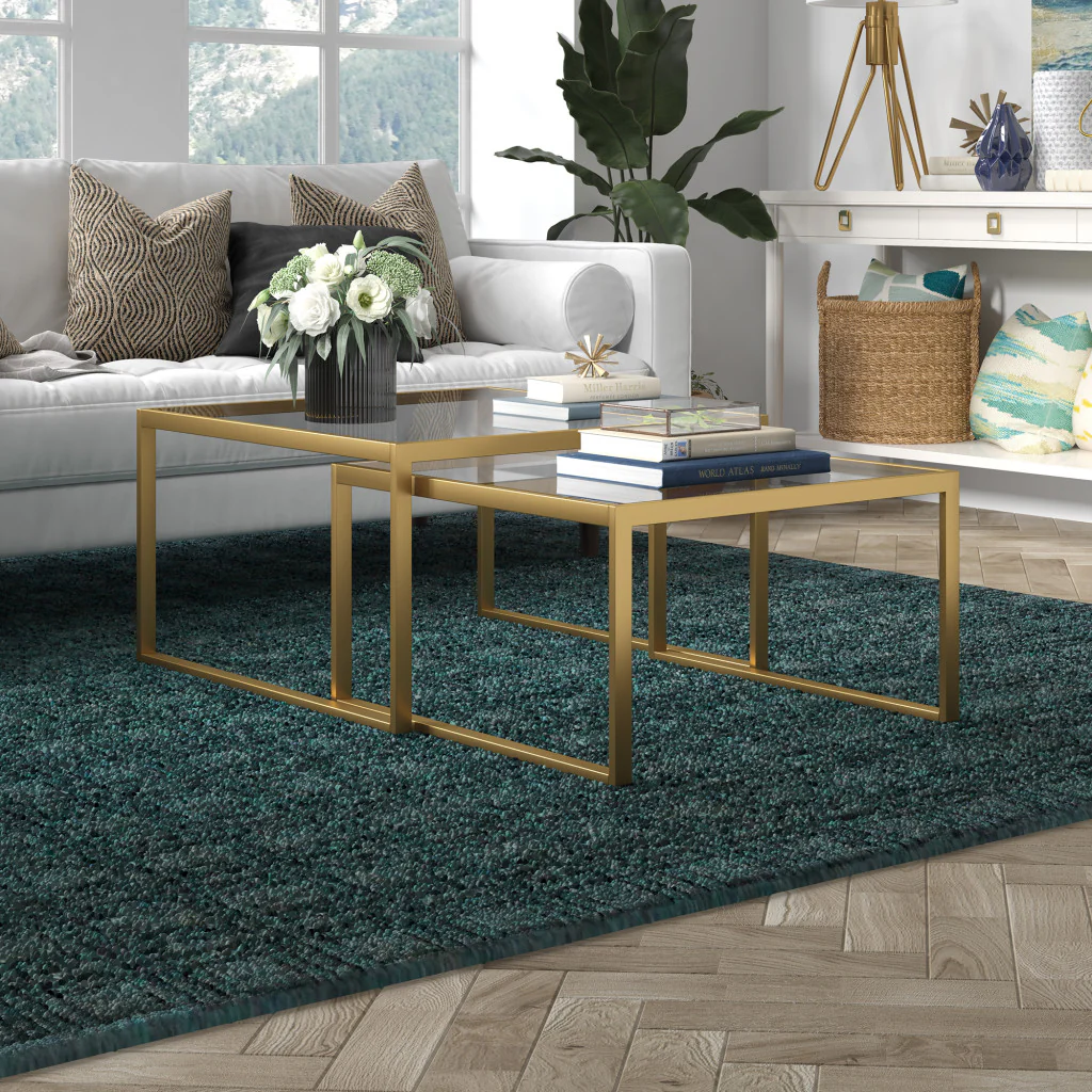 Set Of Two 30" Gold Glass Nested Coffee Tables By Homeroots - Image 5