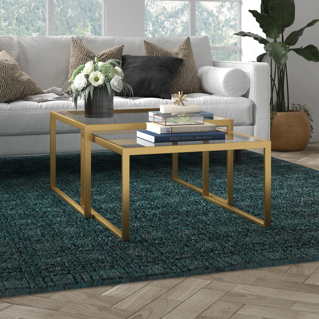 Set Of Two 30" Gold Glass Nested Coffee Tables By Homeroots - Image 6