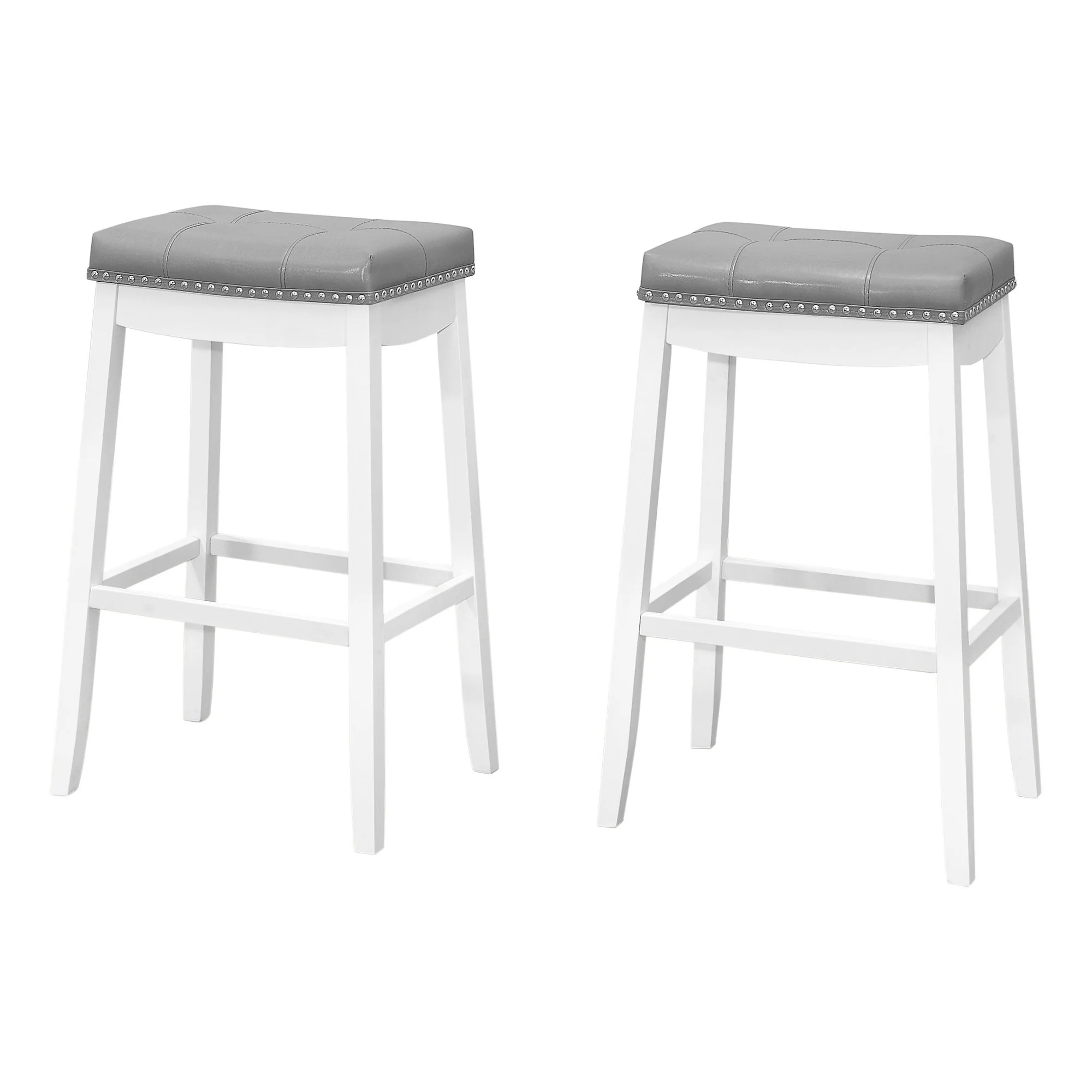 Set Of Two 30" Gray And White Faux Leather And Solid Wood Backless Bar Height Bar Chairs With Footrest By Homeroots - Image 2