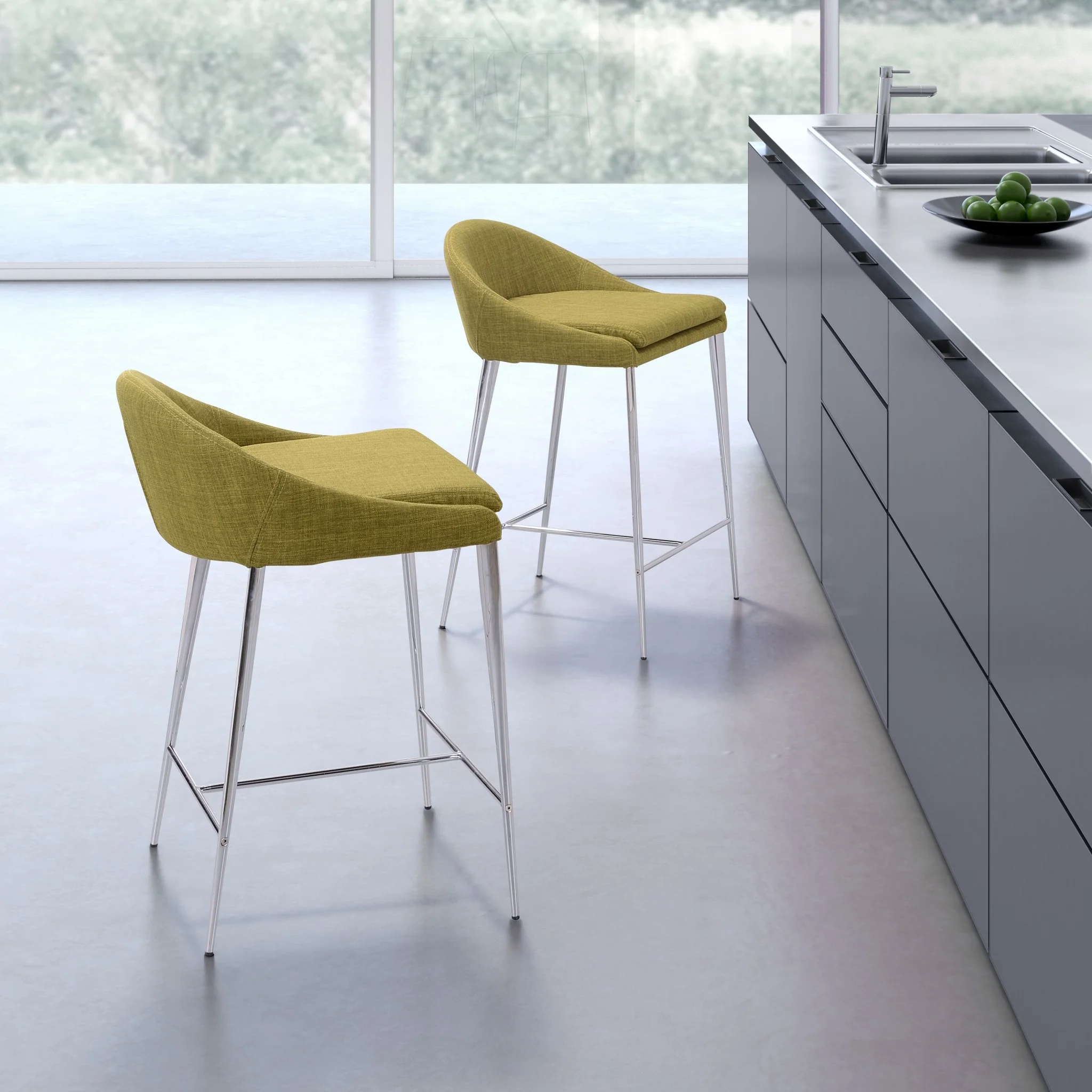 Set Of Two 30" Green and Steel Low Back Counter Height Bar Chairs By Homeroots - Image 7