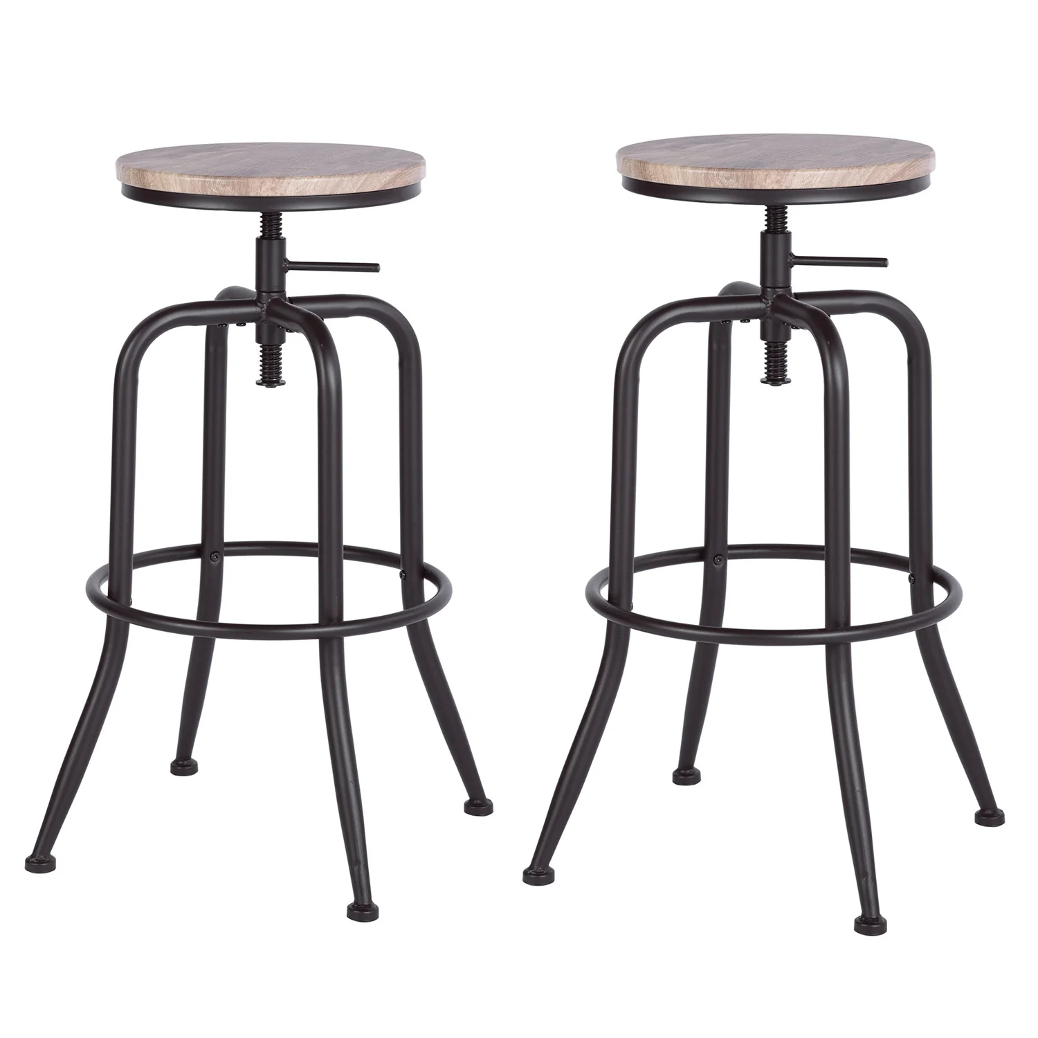 Set Of Two 30" Natural And Black Steel Swivel Backless Bar Chairs With Footrest By Homeroots - Image 4