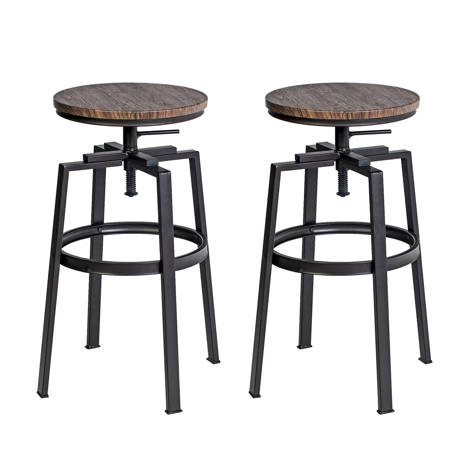 Set Of Two 30" Natural Light Brown Dark Bronze Steel Swivel Backless Bar Height Chairs With Footrest By Homeroots - Image 2