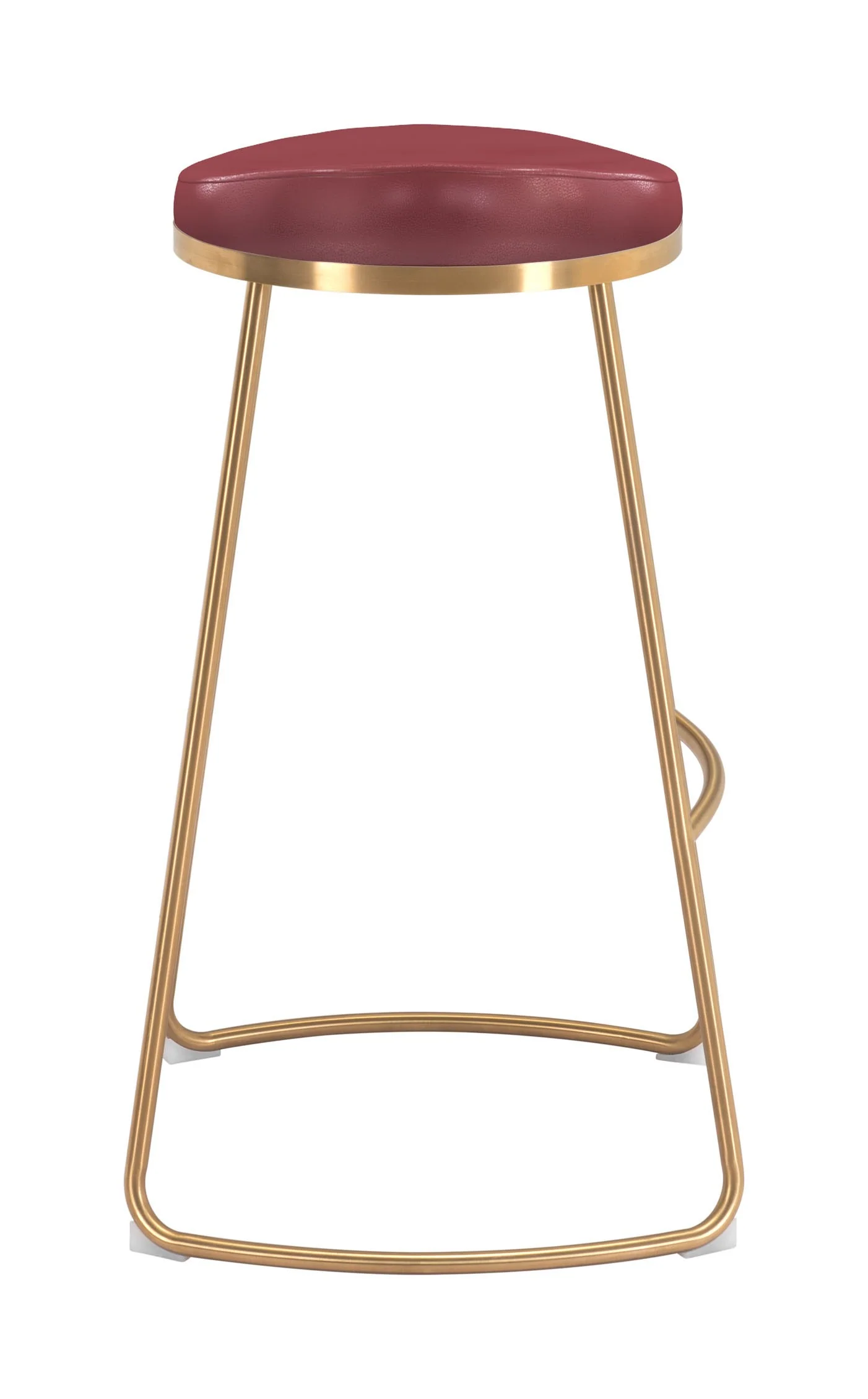 Set Of Two 31" Burgundy And Gold Steel Backless Bar Height Chairs With Footrest By Homeroots - Image 2