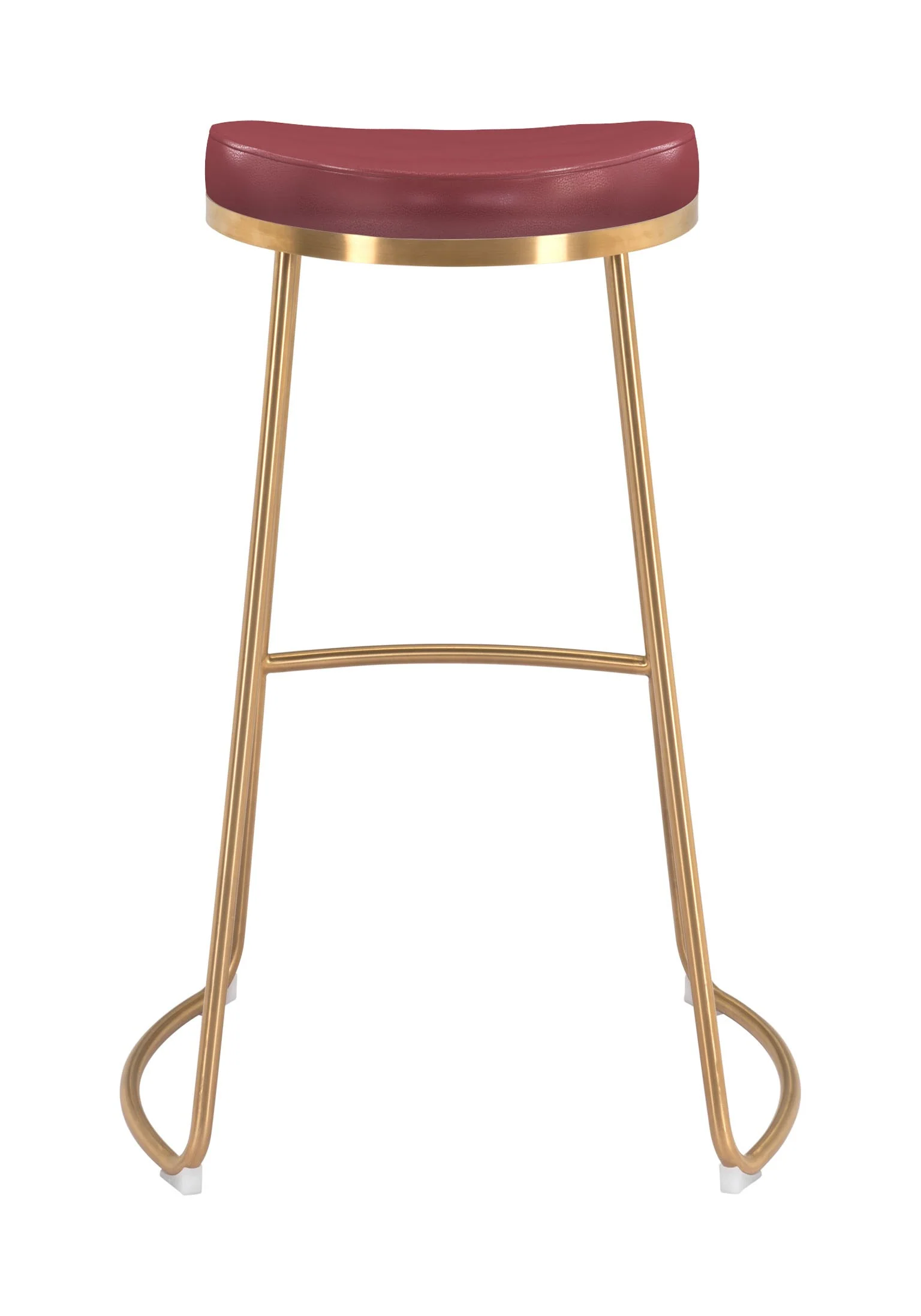 Set Of Two 31" Burgundy And Gold Steel Backless Bar Height Chairs With Footrest By Homeroots - Image 4