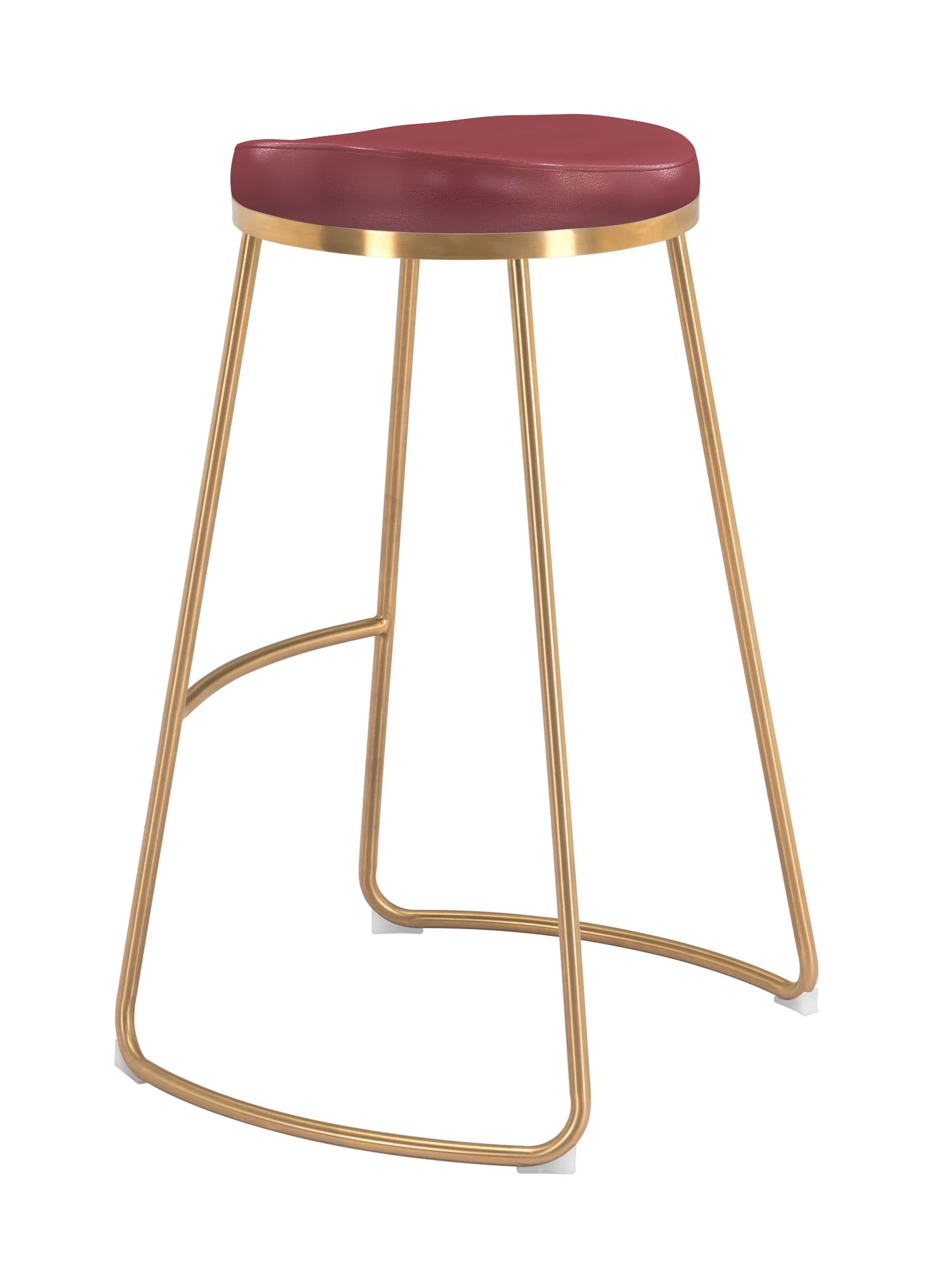 Set Of Two 31" Burgundy And Gold Steel Backless Bar Height Chairs With Footrest By Homeroots - Image 5