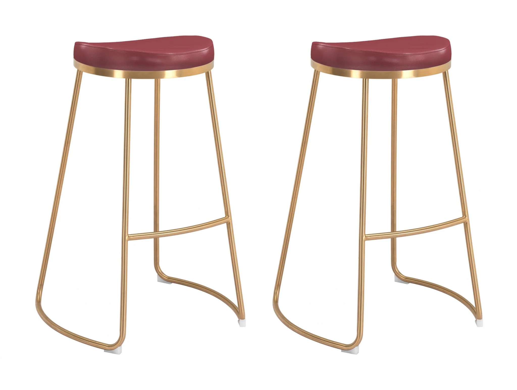 Set Of Two 31" Burgundy And Gold Steel Backless Bar Height Chairs With Footrest By Homeroots - Image 6