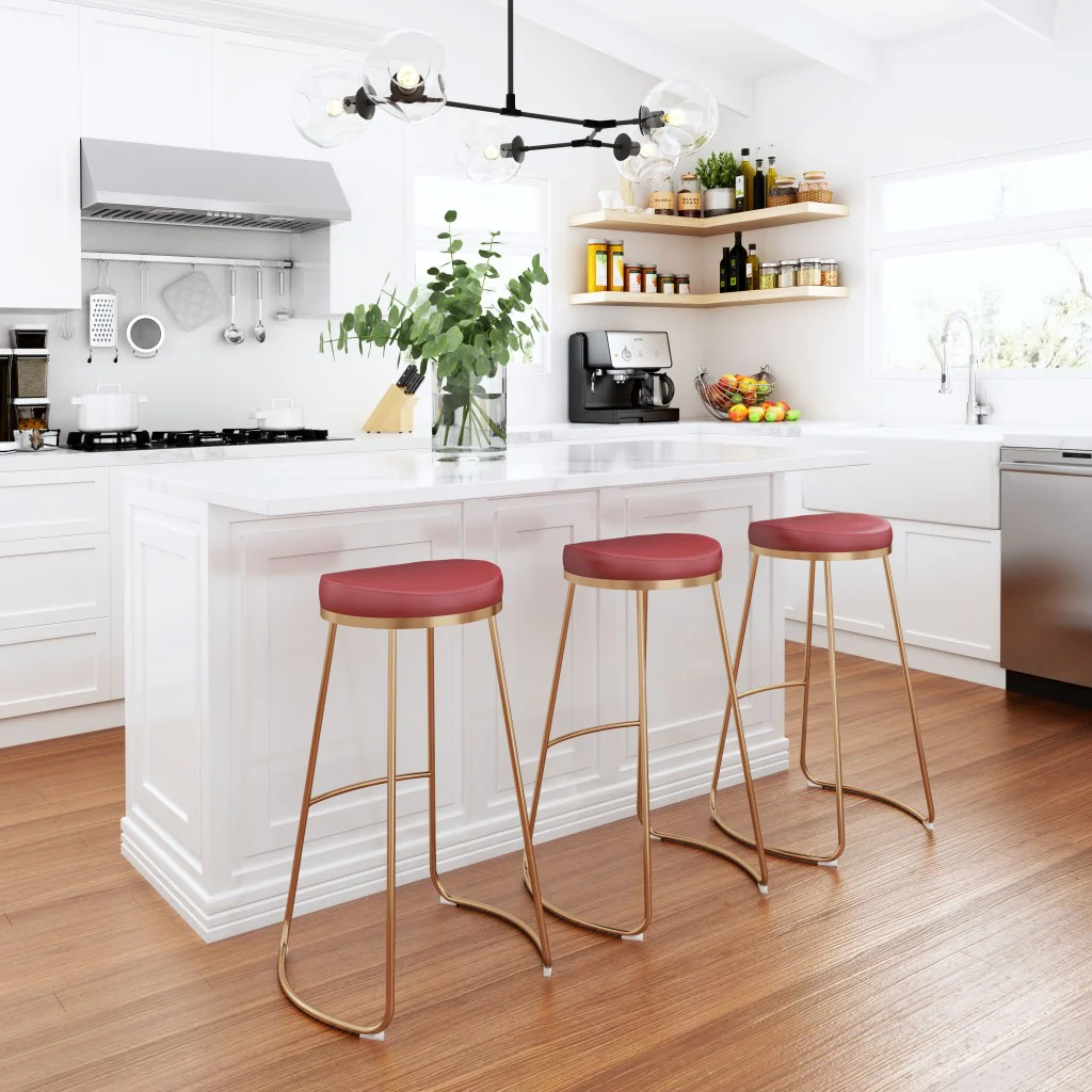Set Of Two 31" Burgundy And Gold Steel Backless Bar Height Chairs With Footrest By Homeroots - Image 8