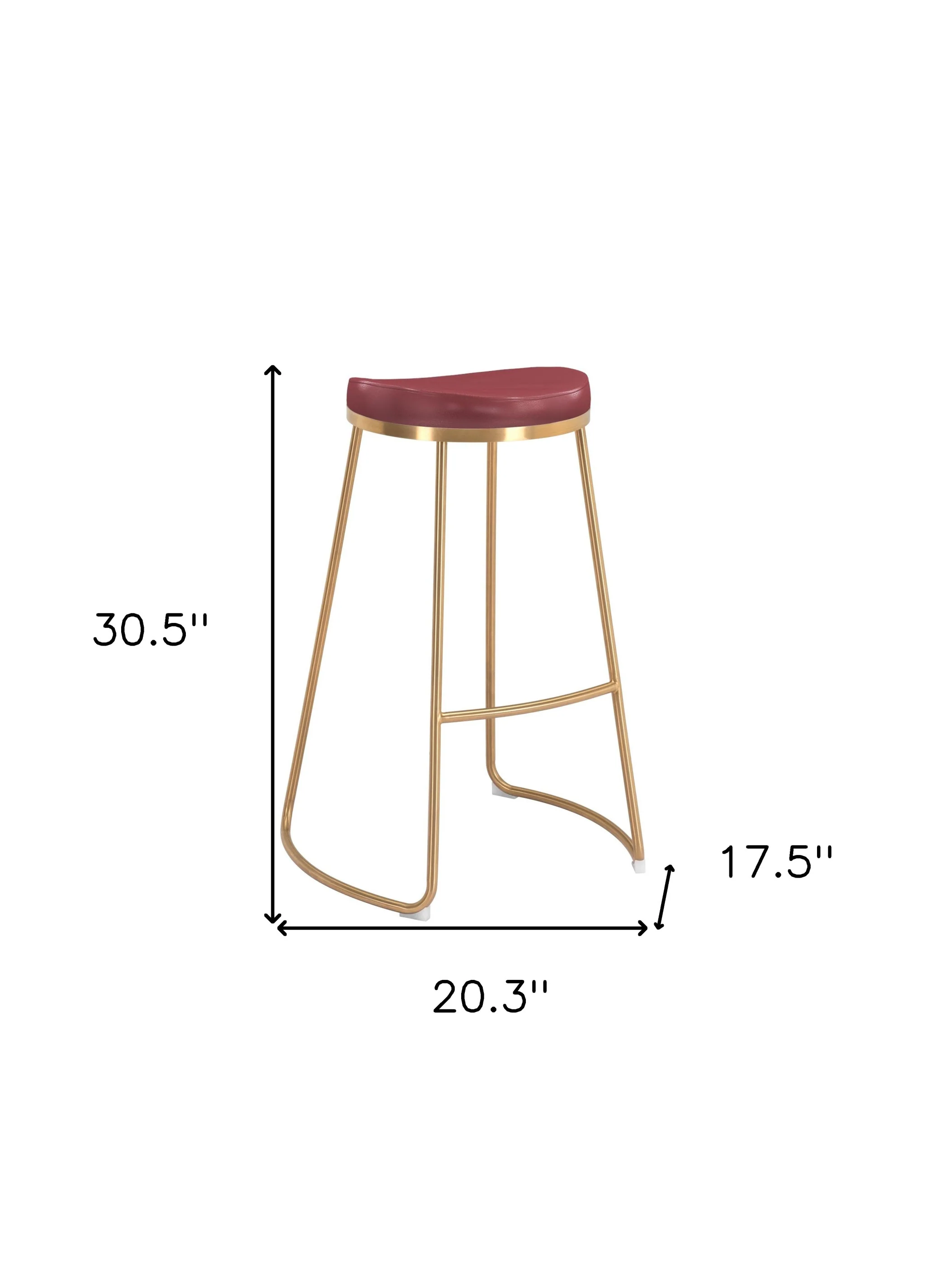 Set Of Two 31" Burgundy And Gold Steel Backless Bar Height Chairs With Footrest By Homeroots - Image 9