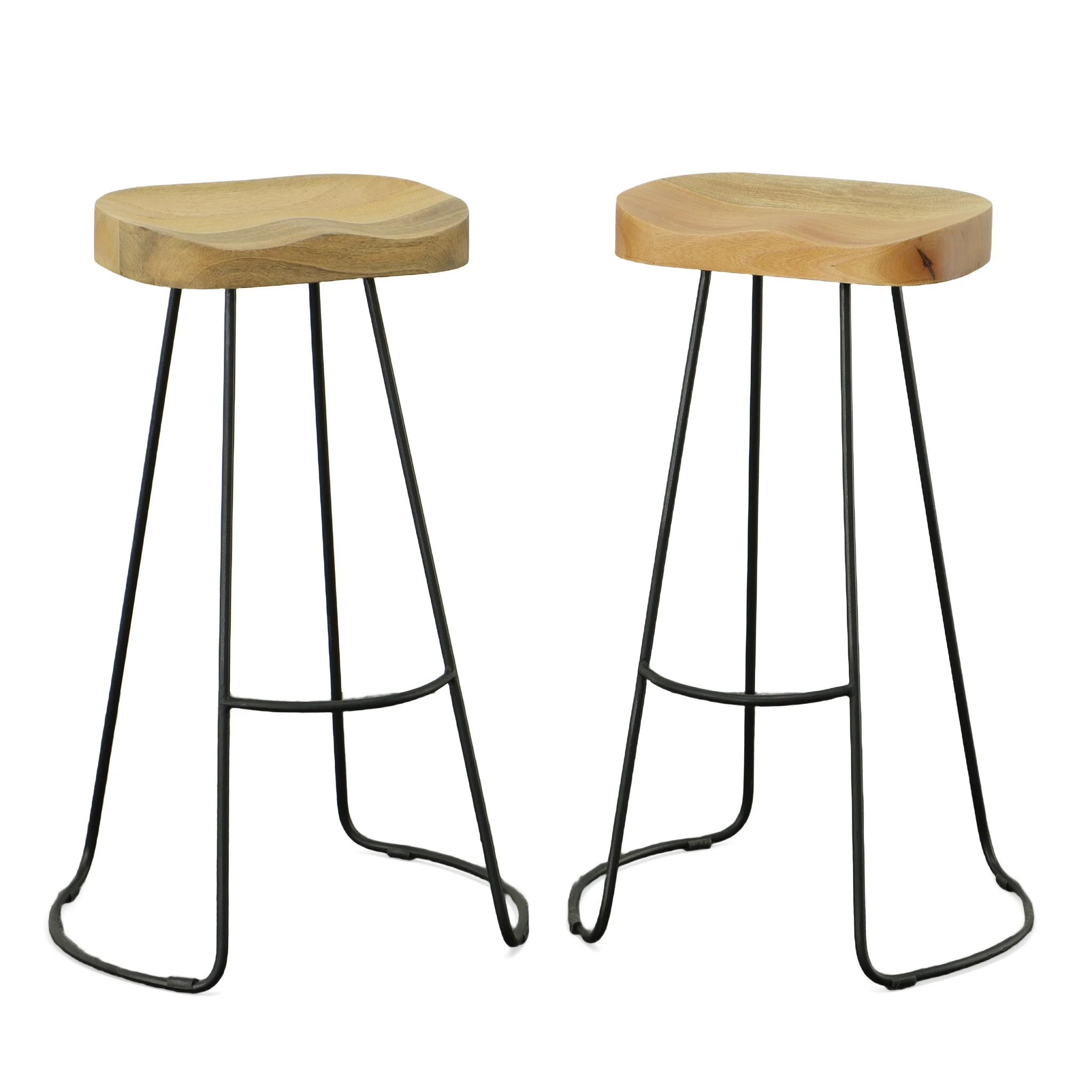 Set Of Two 31" Natural And Black Steel Backless Bar Height Bar Chairs With Footrest By Homeroots - Image 5