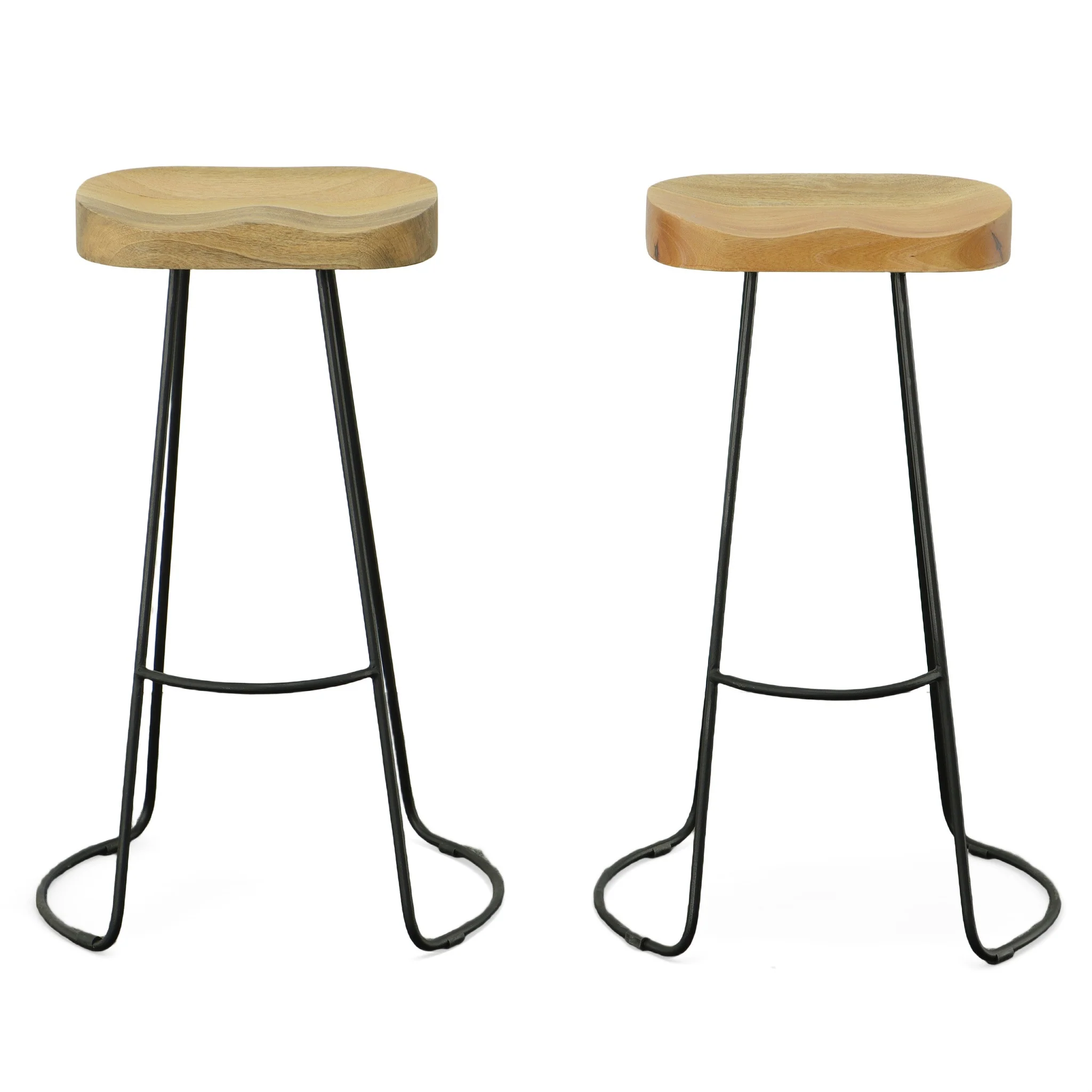 Set Of Two 31" Natural And Black Steel Backless Bar Height Bar Chairs With Footrest By Homeroots - Image 6