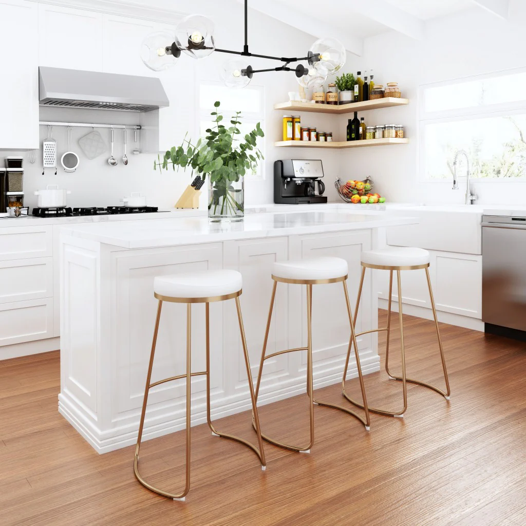 Set Of Two 31" White And Gold Steel Backless Bar Height Chairs With Footrest By Homeroots - Image 7