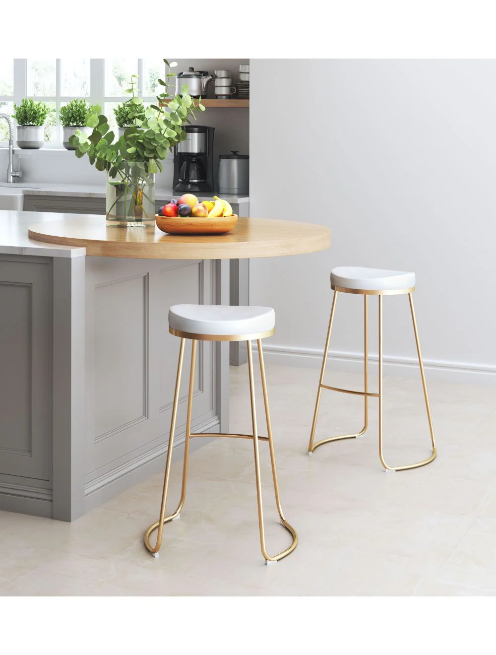 Set Of Two 31" White And Gold Steel Backless Bar Height Chairs With Footrest By Homeroots - Image 8