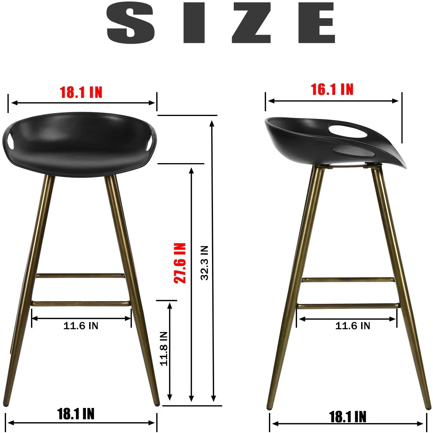 Set Of Two 32" Black And Bronze Steel Low Back Bar Height Bar Chairs With Footrest By Homeroots - Image 8