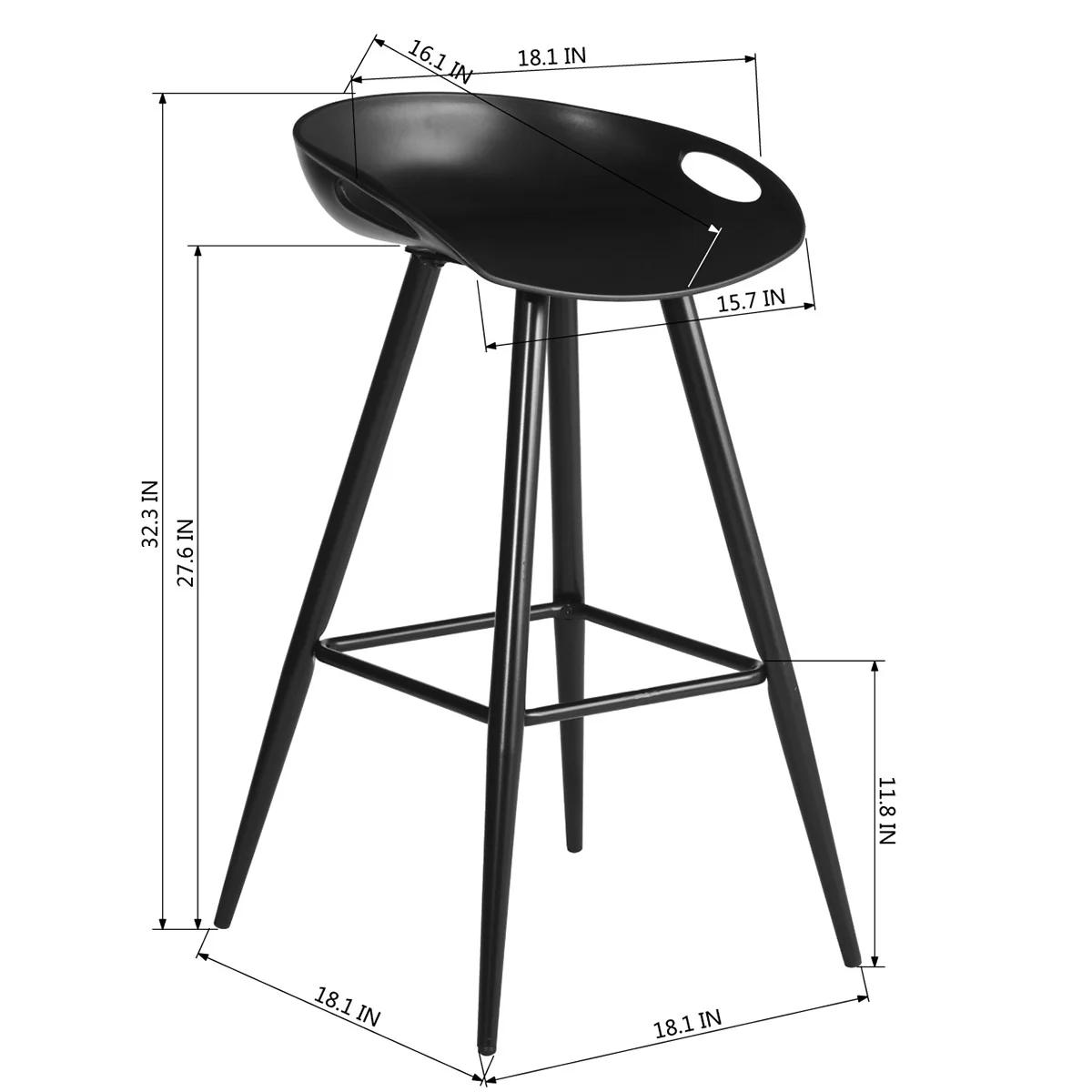 Set Of Two 32" Black Low Back Bar Height Bar Chairs With Footrest By Homeroots - Image 8
